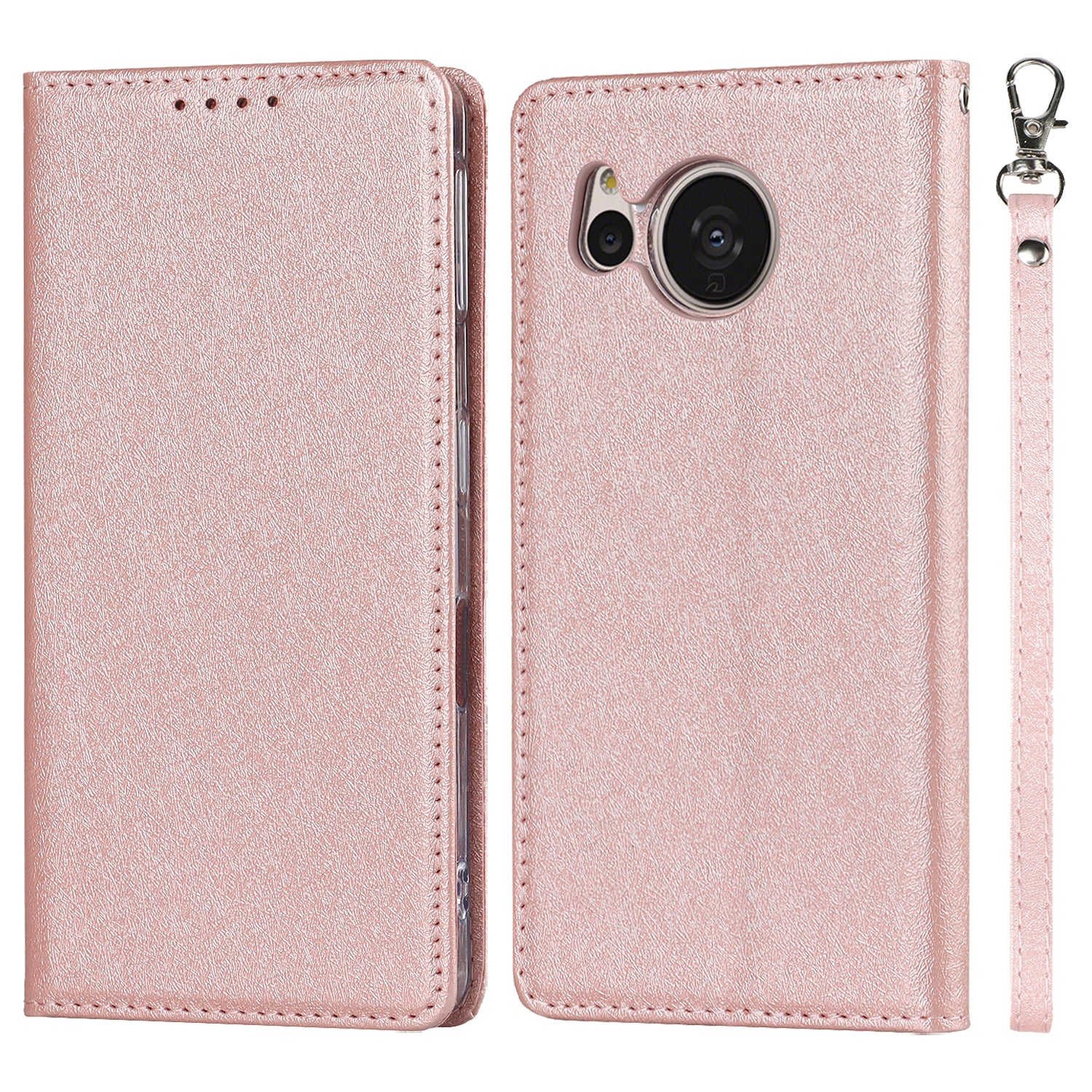 For Sharp Aquos Sense 7 Plus Scratch-resistant PU Leather Silk Texture Wallet Phone Case Stand Protector with Wrist Strap