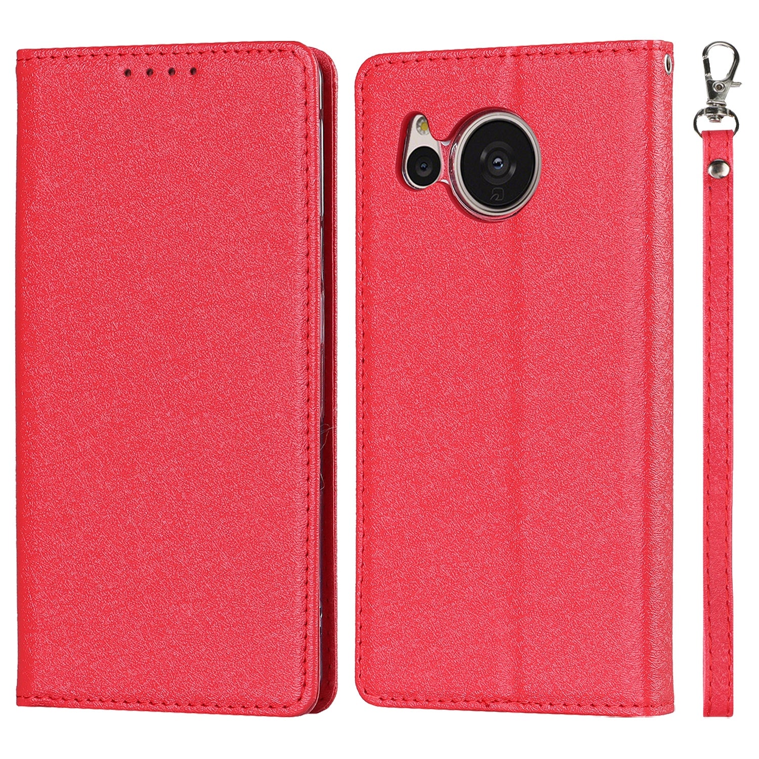 For Sharp Aquos Sense 7 Plus Scratch-resistant PU Leather Silk Texture Wallet Phone Case Stand Protector with Wrist Strap