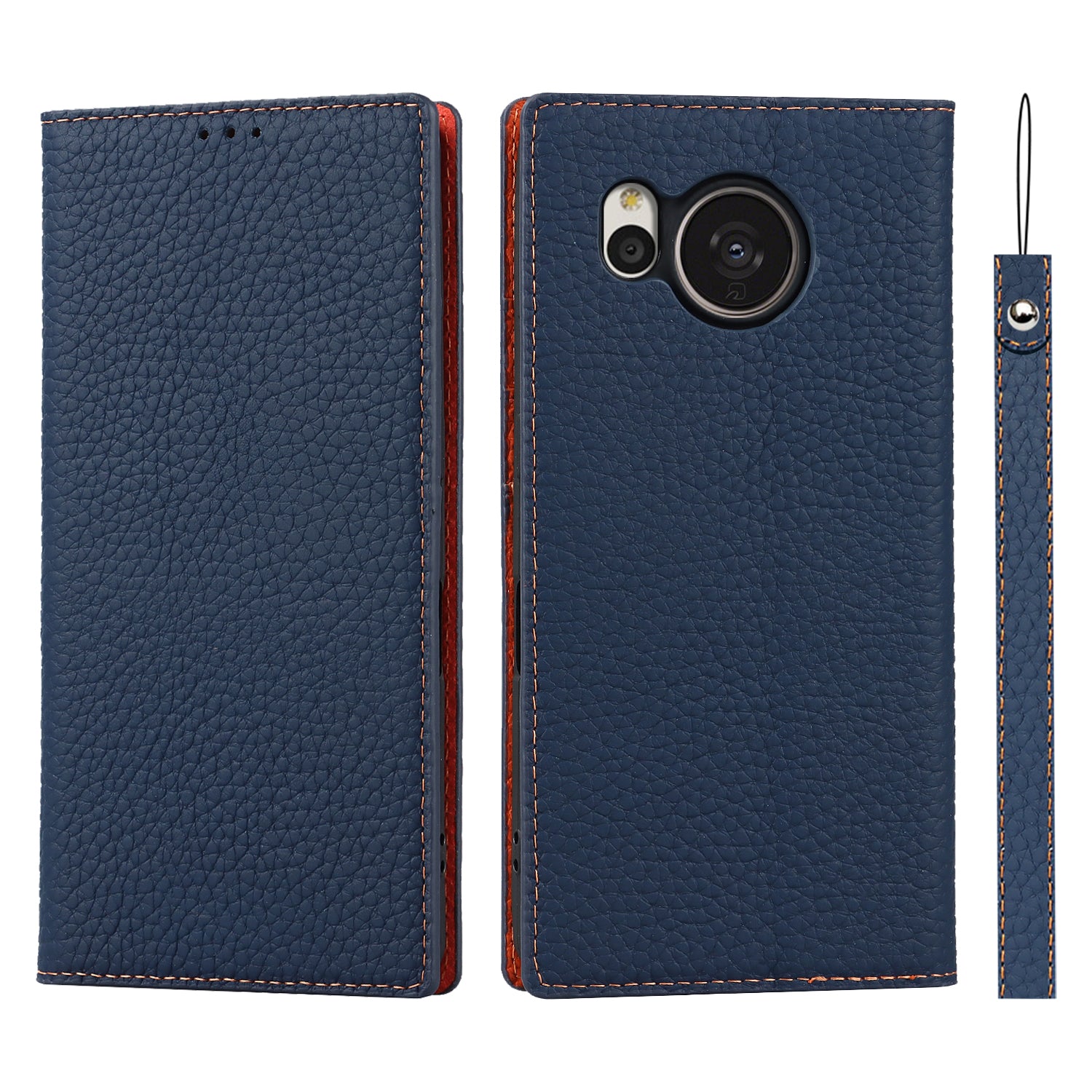 For Sharp Aquos Sense 7 Plus Stand Design Phone Cell Phone Cover Anti-Drop Litchi Texture Genuine Leather Case Flip Wallet with Hand Strap