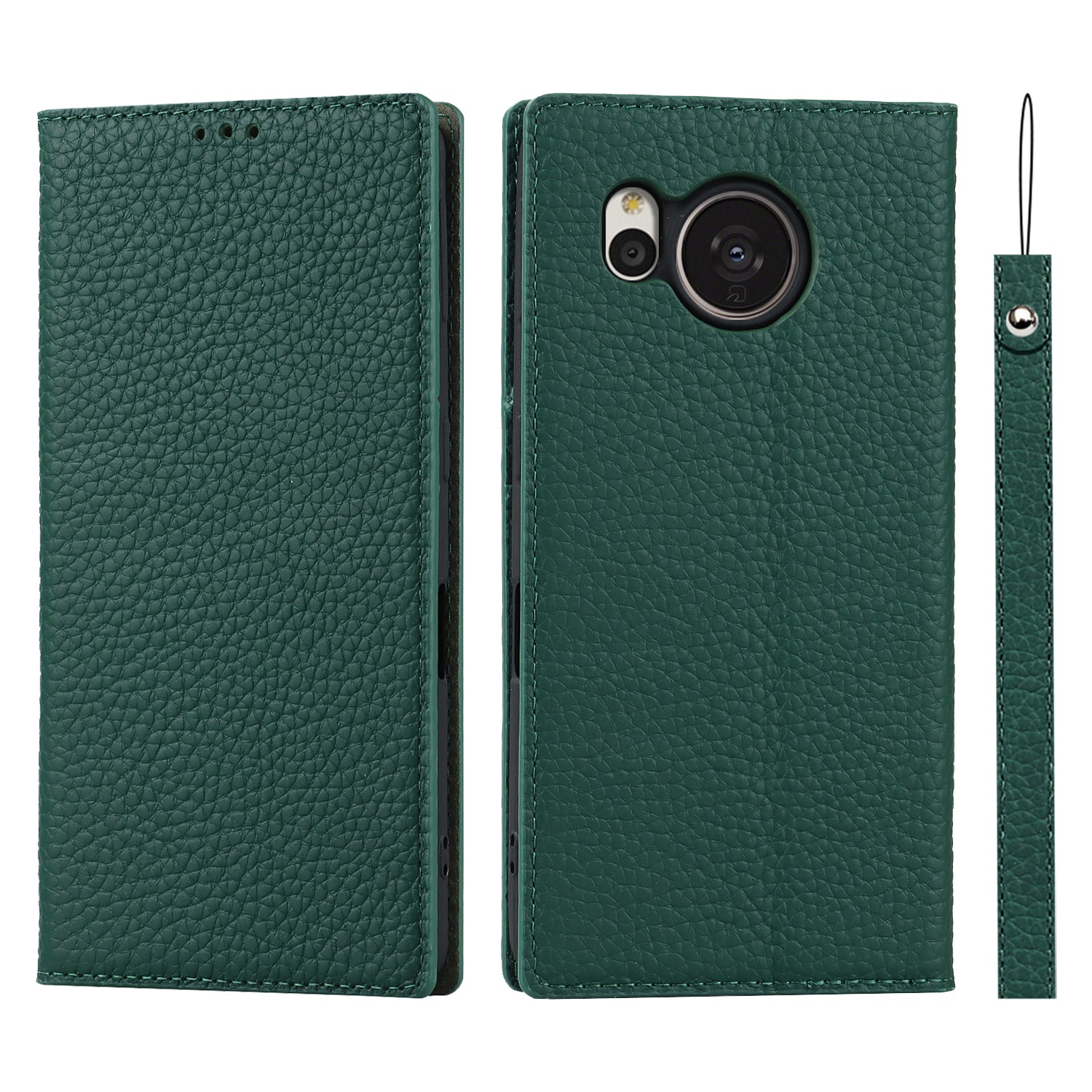 For Sharp Aquos Sense 7 Plus Stand Design Phone Cell Phone Cover Anti-Drop Litchi Texture Genuine Leather Case Flip Wallet with Hand Strap