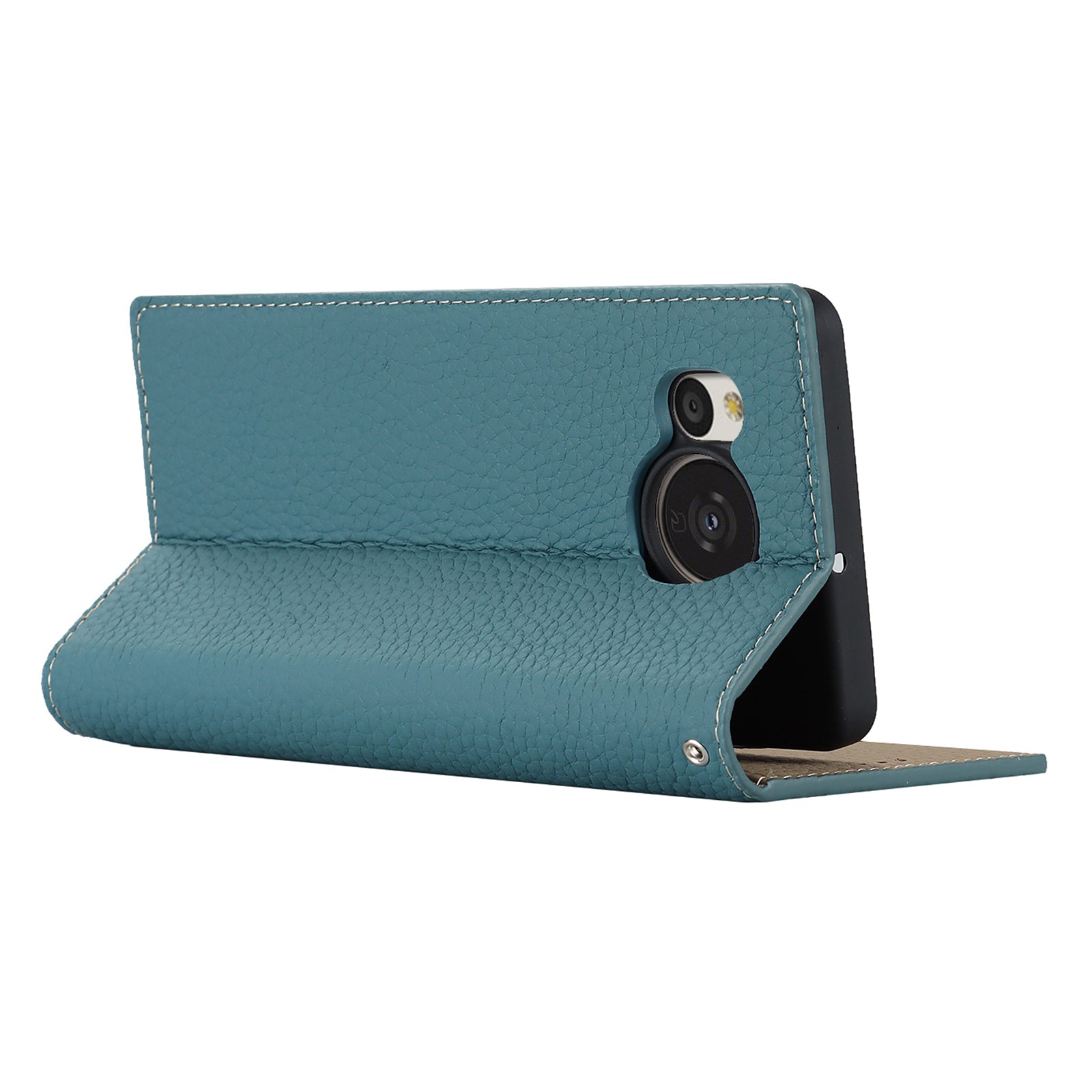 For Sharp Aquos Sense 7 Plus Stand Design Phone Cell Phone Cover Anti-Drop Litchi Texture Genuine Leather Case Flip Wallet with Hand Strap