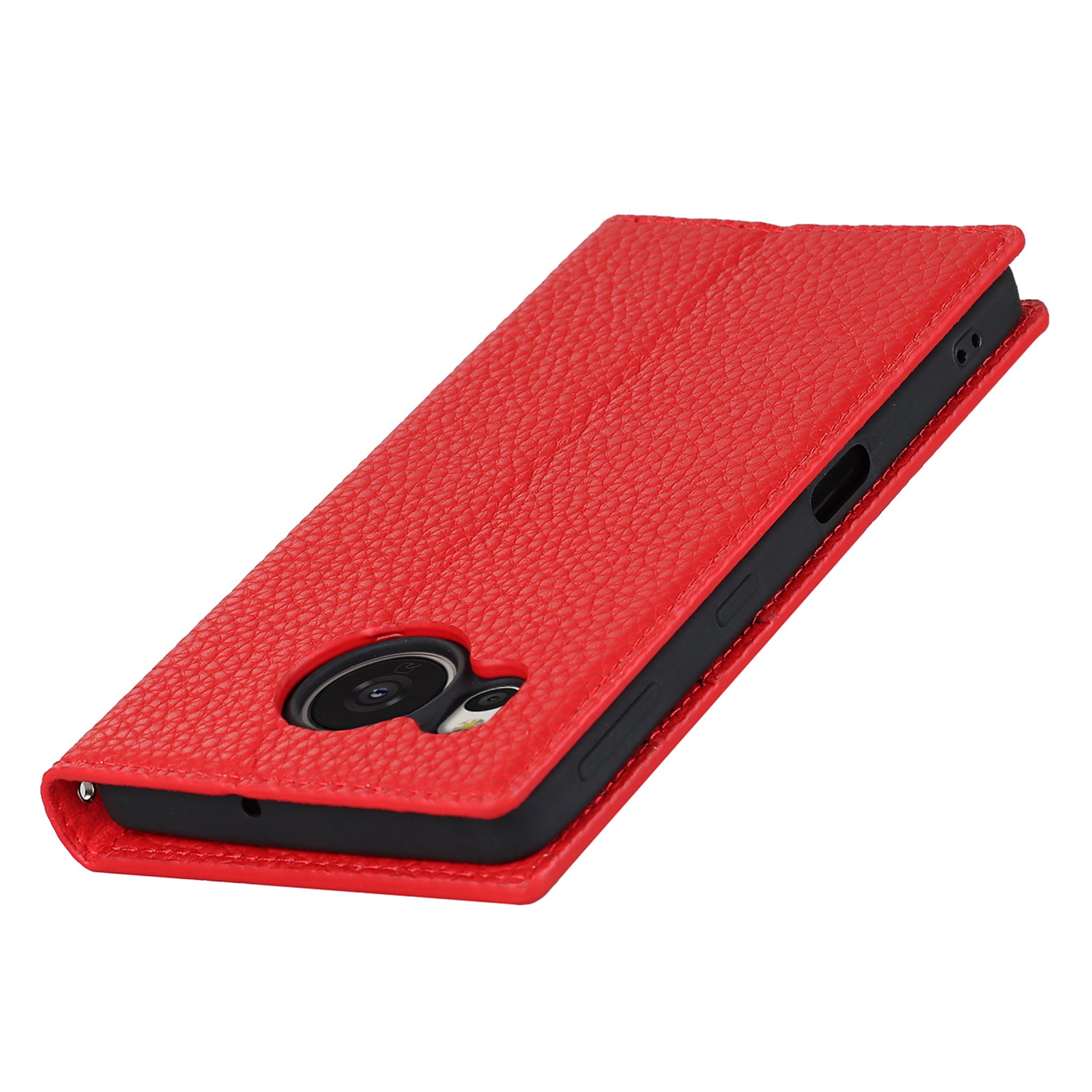 For Sharp Aquos Sense 7 Plus Stand Design Phone Cell Phone Cover Anti-Drop Litchi Texture Genuine Leather Case Flip Wallet with Hand Strap