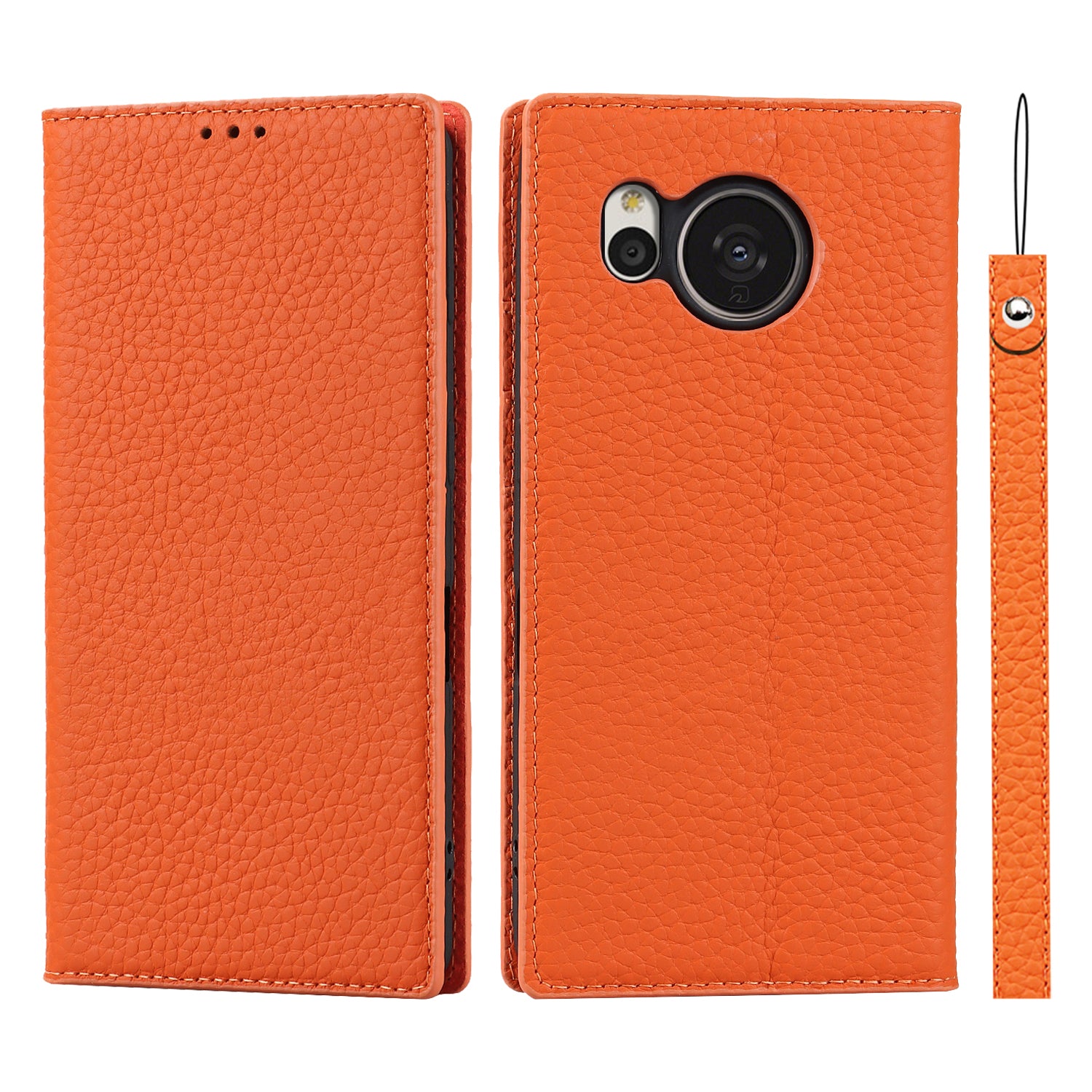 For Sharp Aquos Sense 7 Plus Stand Design Phone Cell Phone Cover Anti-Drop Litchi Texture Genuine Leather Case Flip Wallet with Hand Strap