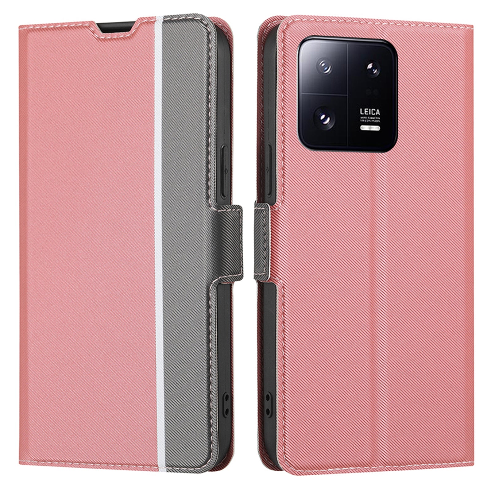 For Xiaomi 13 Pro 5G Dual Magnetic Clasp Phone Cover Twill Texture Stand Card Holder Shockproof PU Leather Phone Case