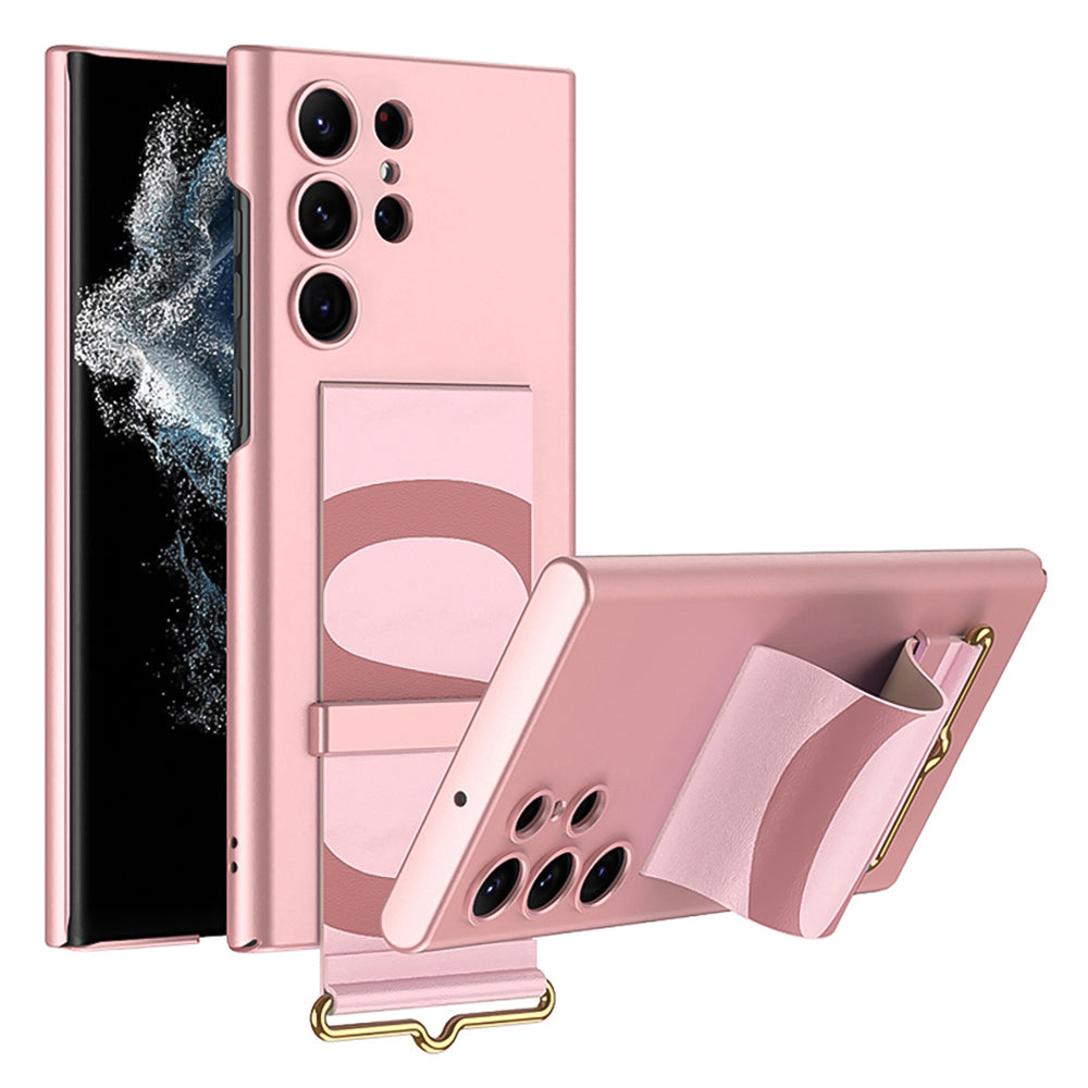 GKK For Samsung Galaxy S22 Ultra 5G PU Leather Coated Hard PC Phone Case Hidden Kickstand Protective Cover