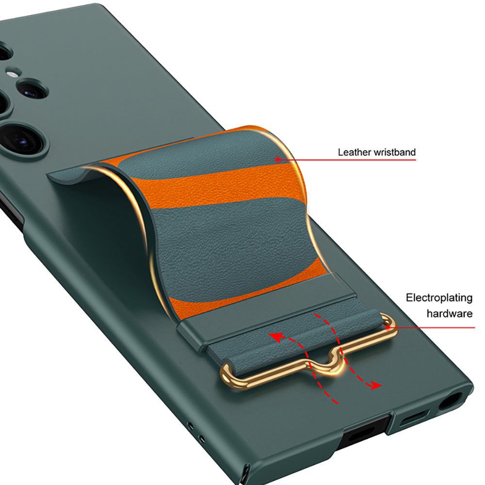GKK For Samsung Galaxy S22 Ultra 5G PU Leather Coated Hard PC Phone Case Hidden Kickstand Protective Cover