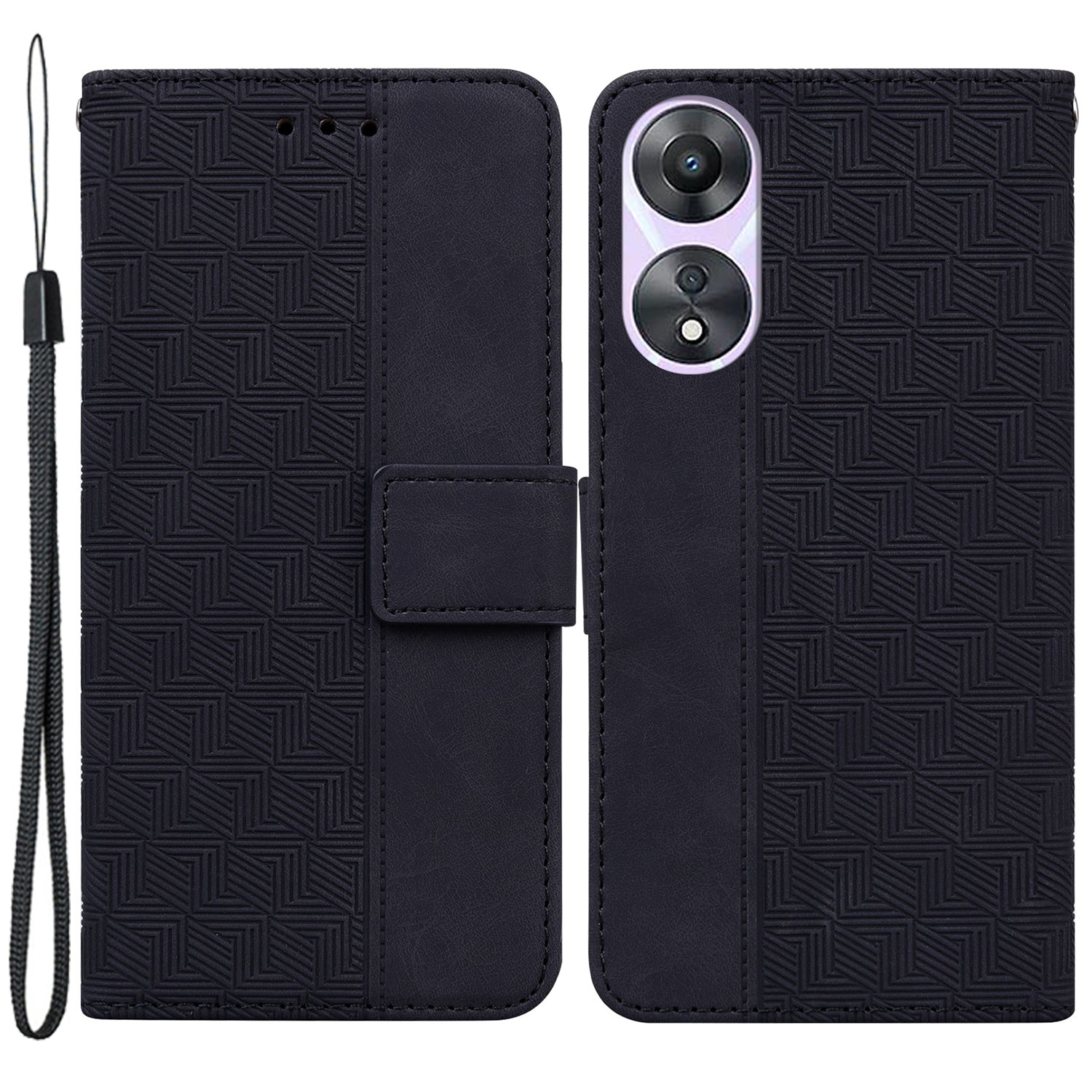 For Oppo A58 5G Imprinted Geometry Pattern Phone Case PU Leather Magnetic Closure Hand Strap Stand Wallet Shockproof Flip Phone Cover