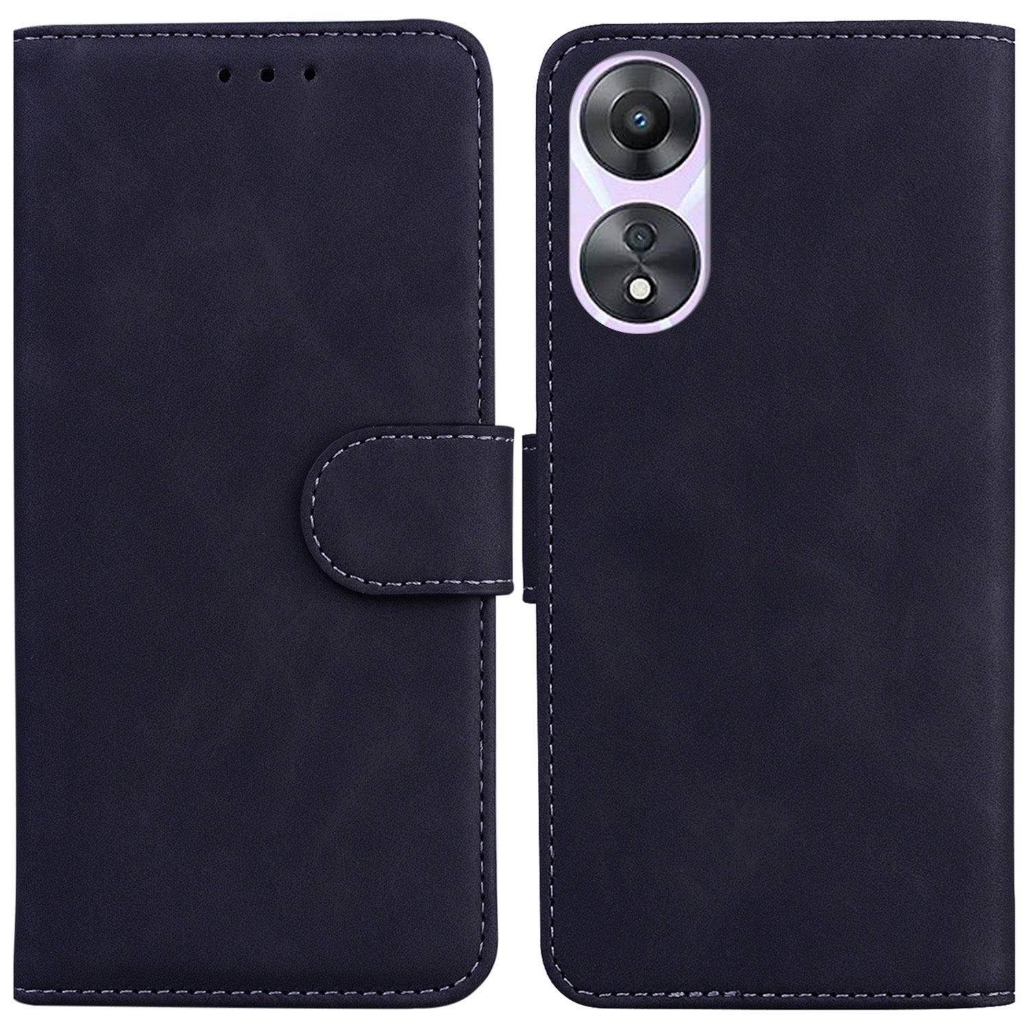 For Oppo A58 5G Shockproof Phone Stand Cover Anti-Scratch Solid Color PU Leather TPU Wallet Phone Case