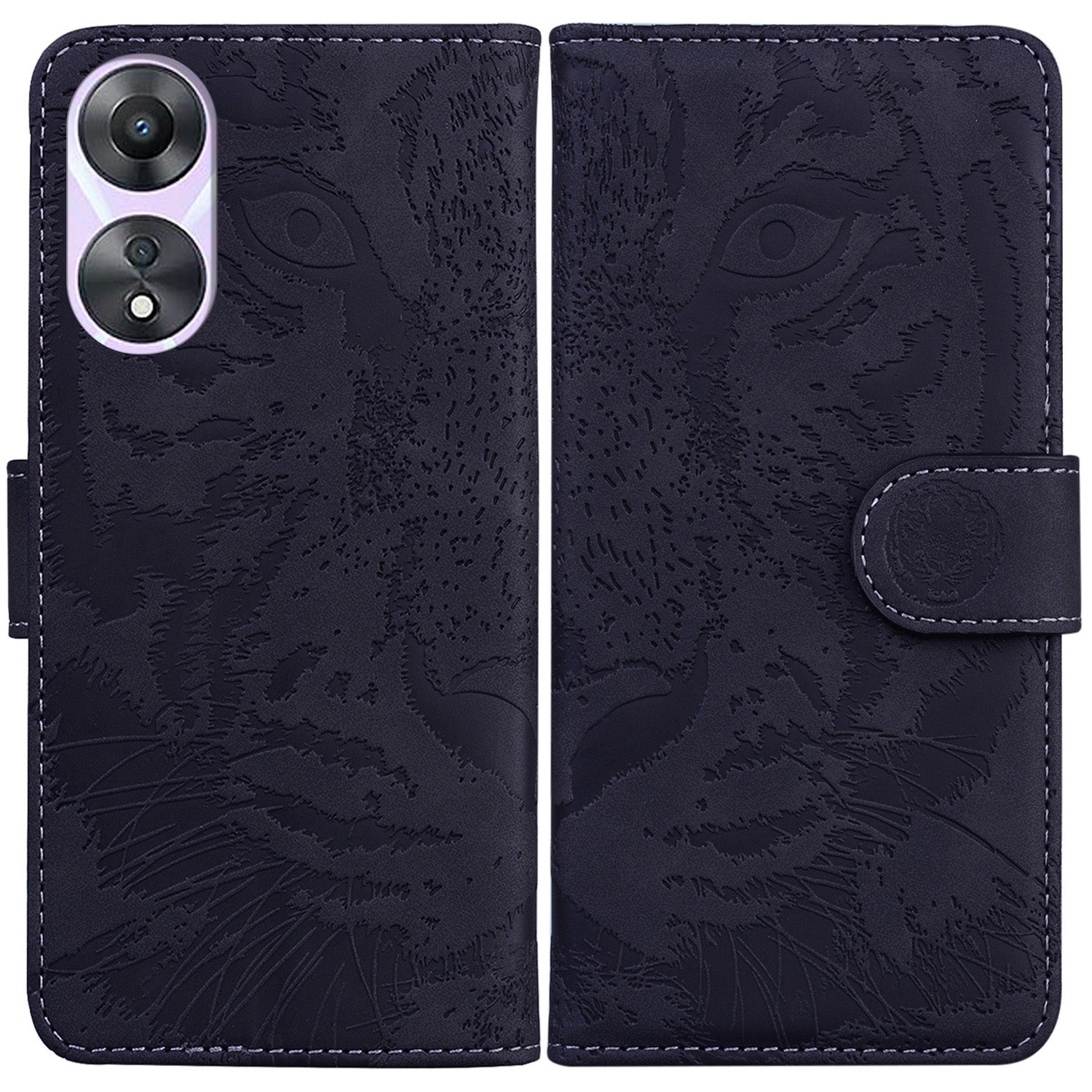 Wallet Phone Cover for Oppo A58 5G PU Leather Stand Magnetic Clasp Tiger Pattern Imprinted Pattern Phone Case