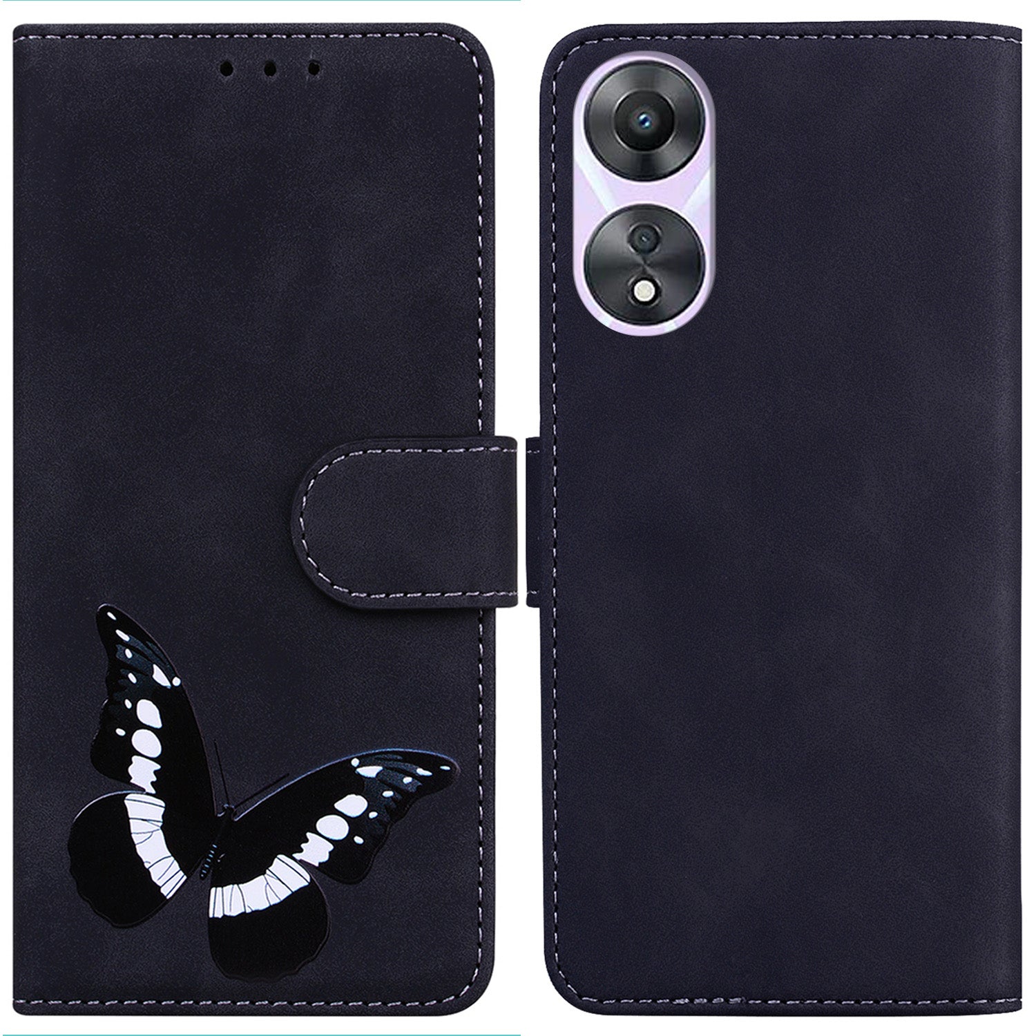 For Oppo A58 5G Mobile Phone Wallet Stand Phone Case Butterfly Pattern Printing PU Leather Skin-touch Feeling Cover