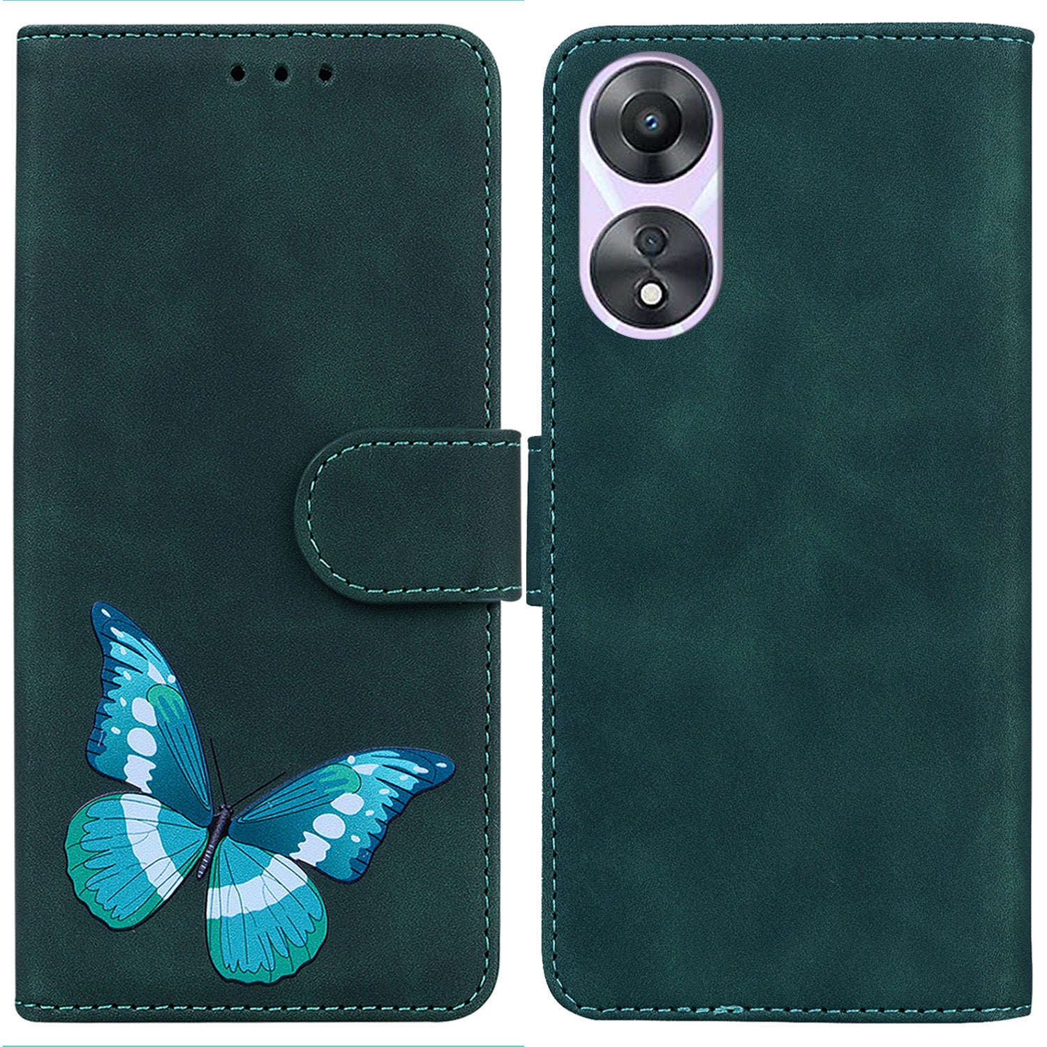 For Oppo A58 5G Mobile Phone Wallet Stand Phone Case Butterfly Pattern Printing PU Leather Skin-touch Feeling Cover