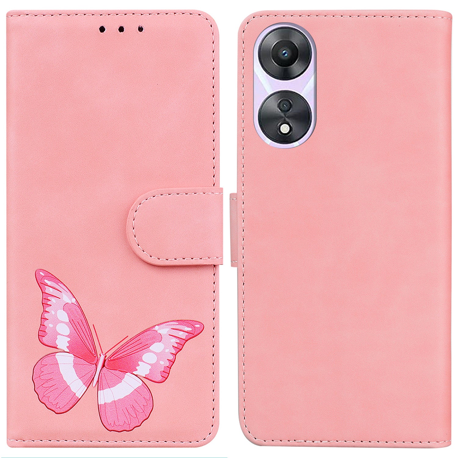 For Oppo A58 5G Mobile Phone Wallet Stand Phone Case Butterfly Pattern Printing PU Leather Skin-touch Feeling Cover