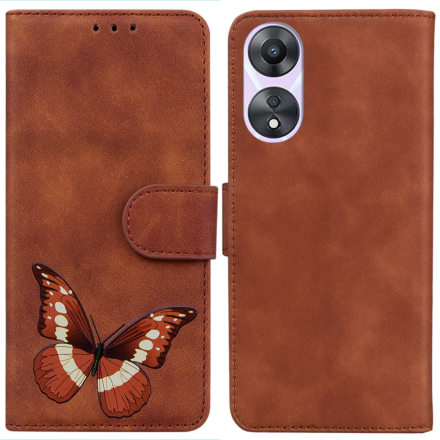 For Oppo A58 5G Mobile Phone Wallet Stand Phone Case Butterfly Pattern Printing PU Leather Skin-touch Feeling Cover