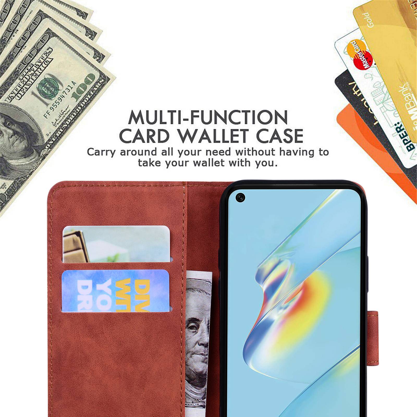 For Oppo A58 5G Mobile Phone Wallet Stand Phone Case Butterfly Pattern Printing PU Leather Skin-touch Feeling Cover