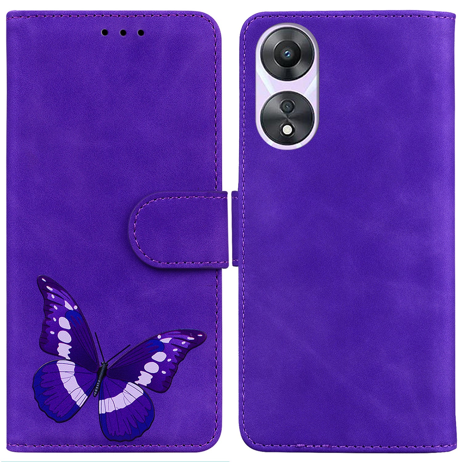 For Oppo A58 5G Mobile Phone Wallet Stand Phone Case Butterfly Pattern Printing PU Leather Skin-touch Feeling Cover