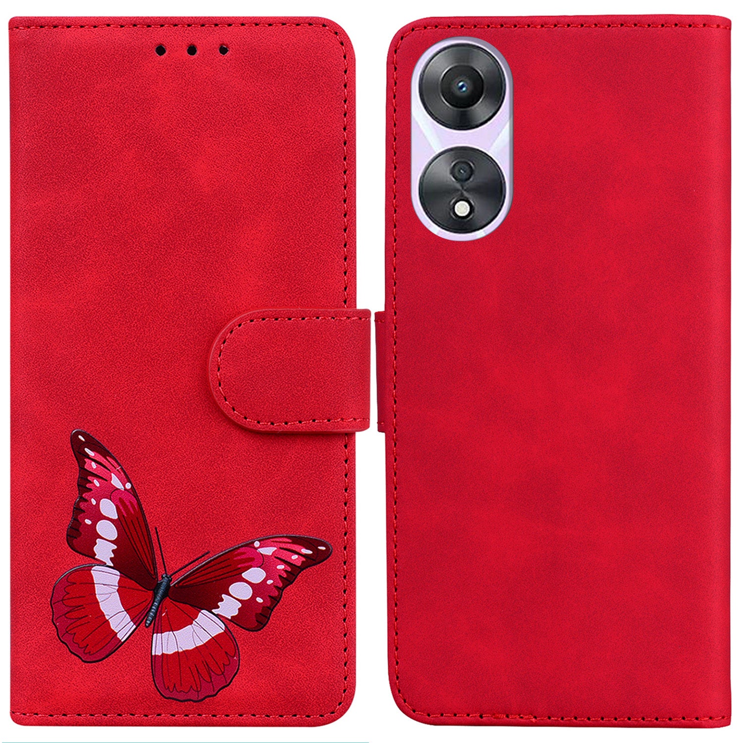 For Oppo A58 5G Mobile Phone Wallet Stand Phone Case Butterfly Pattern Printing PU Leather Skin-touch Feeling Cover