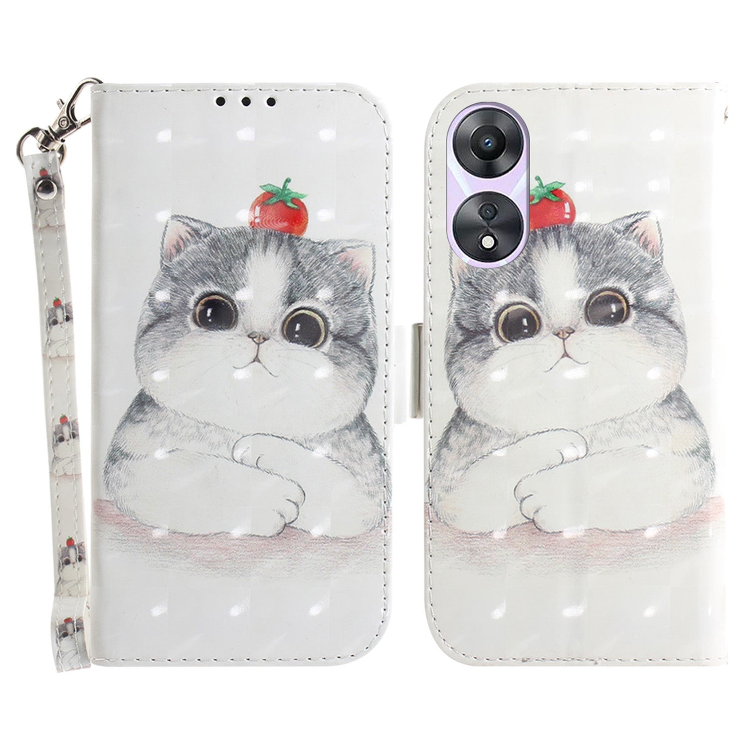 For Oppo A58 5G PU Leather 3D Pattern Printing Phone Cover Full Protection Stand Wallet Phone Case with Strap