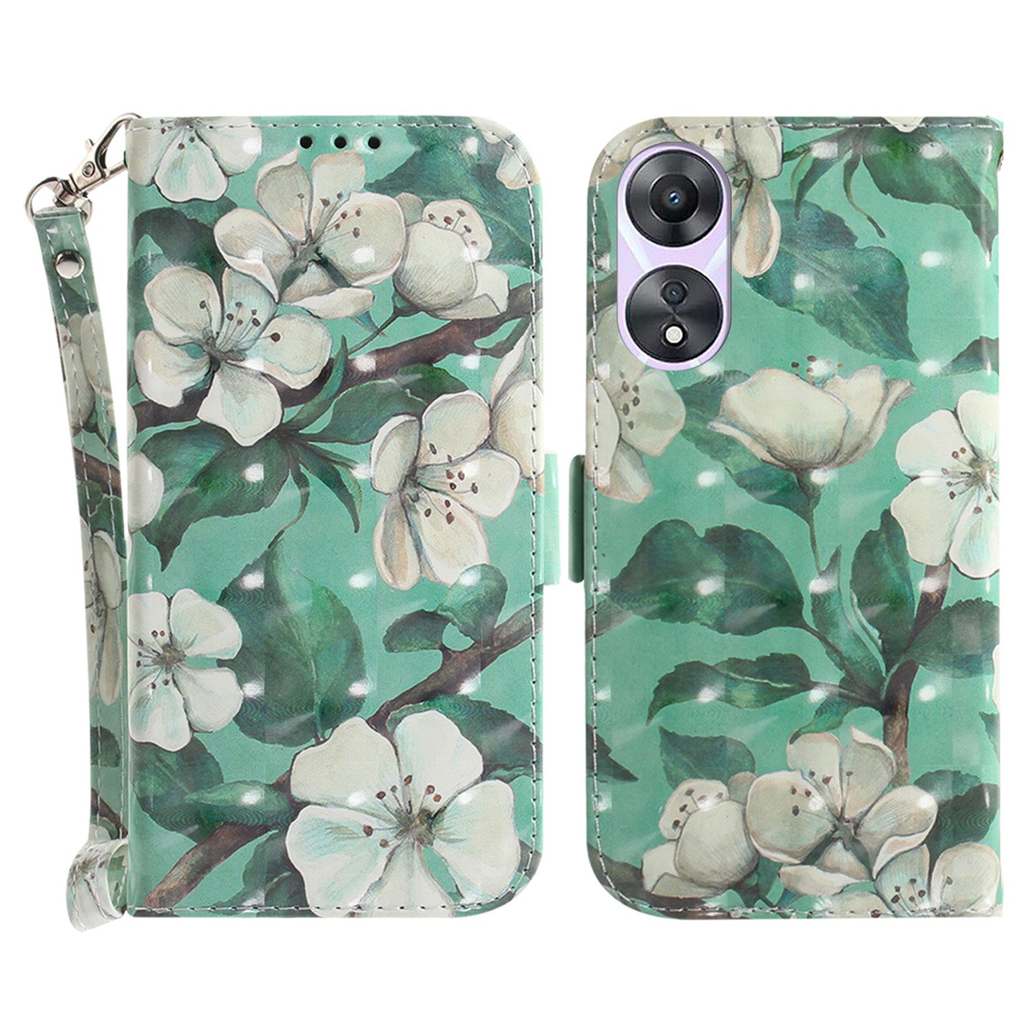 For Oppo A58 5G PU Leather 3D Pattern Printing Phone Cover Full Protection Stand Wallet Phone Case with Strap