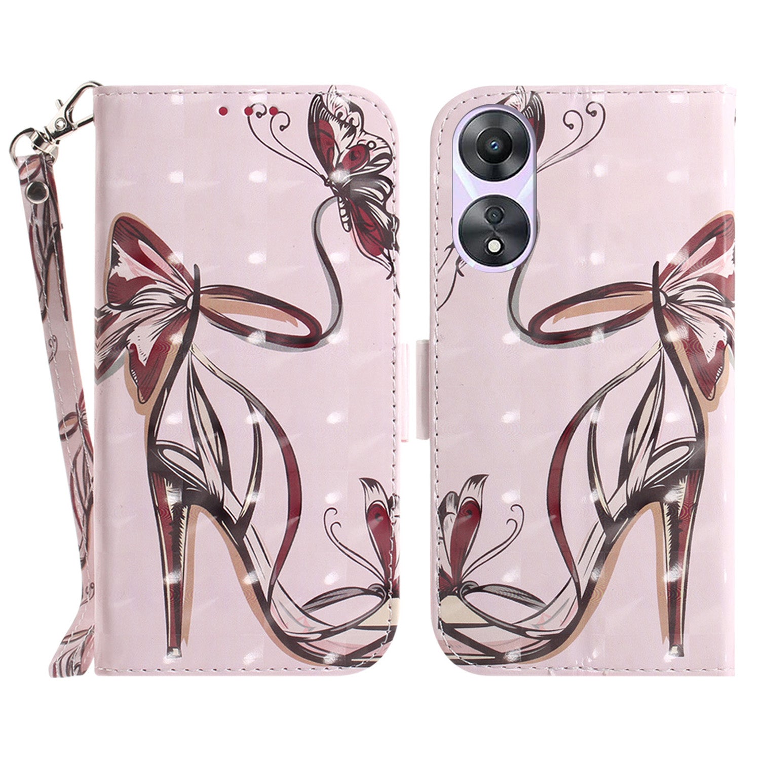 For Oppo A58 5G PU Leather 3D Pattern Printing Phone Cover Full Protection Stand Wallet Phone Case with Strap