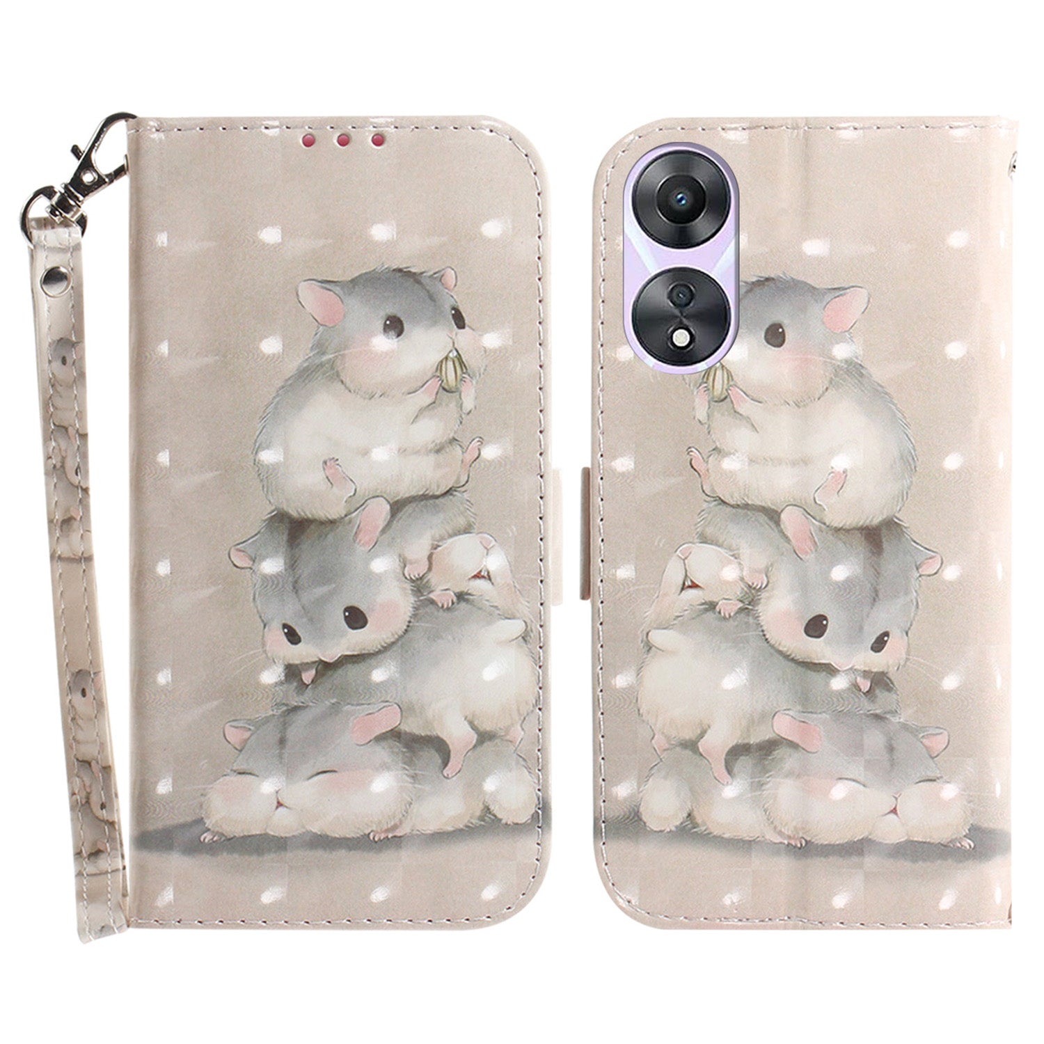 For Oppo A58 5G PU Leather 3D Pattern Printing Phone Cover Full Protection Stand Wallet Phone Case with Strap