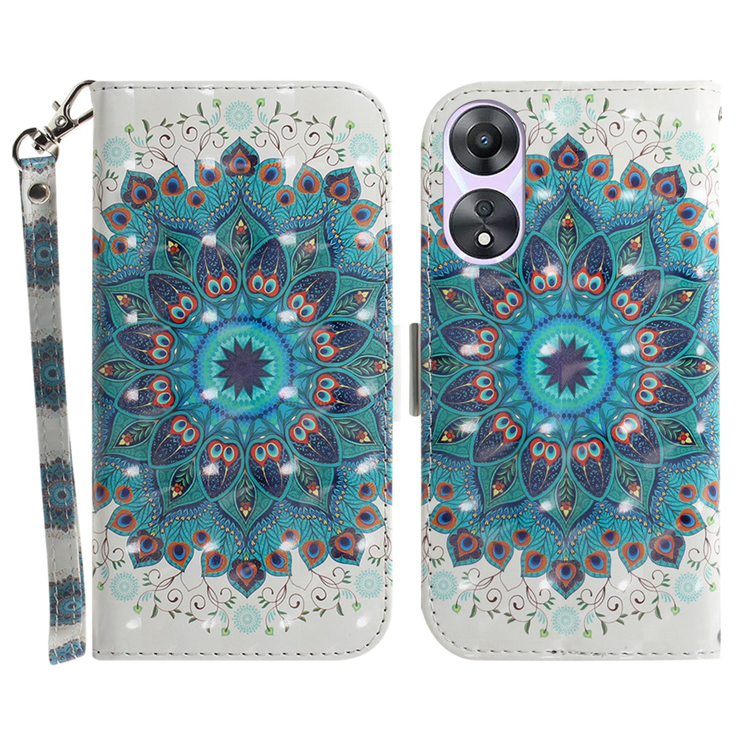 For Oppo A58 5G PU Leather 3D Pattern Printing Phone Cover Full Protection Stand Wallet Phone Case with Strap