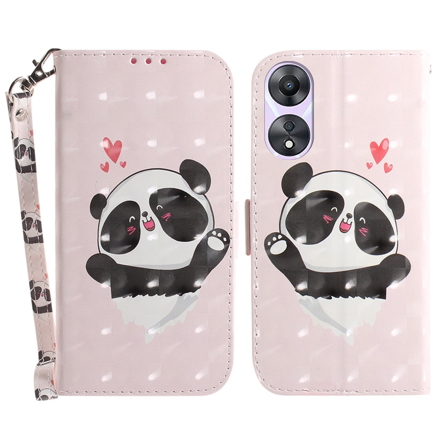 For Oppo A58 5G PU Leather 3D Pattern Printing Phone Cover Full Protection Stand Wallet Phone Case with Strap