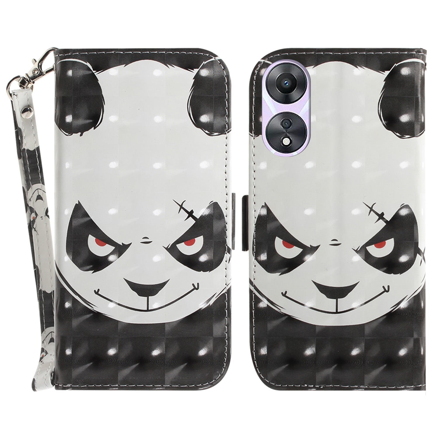 For Oppo A58 5G PU Leather 3D Pattern Printing Phone Cover Full Protection Stand Wallet Phone Case with Strap