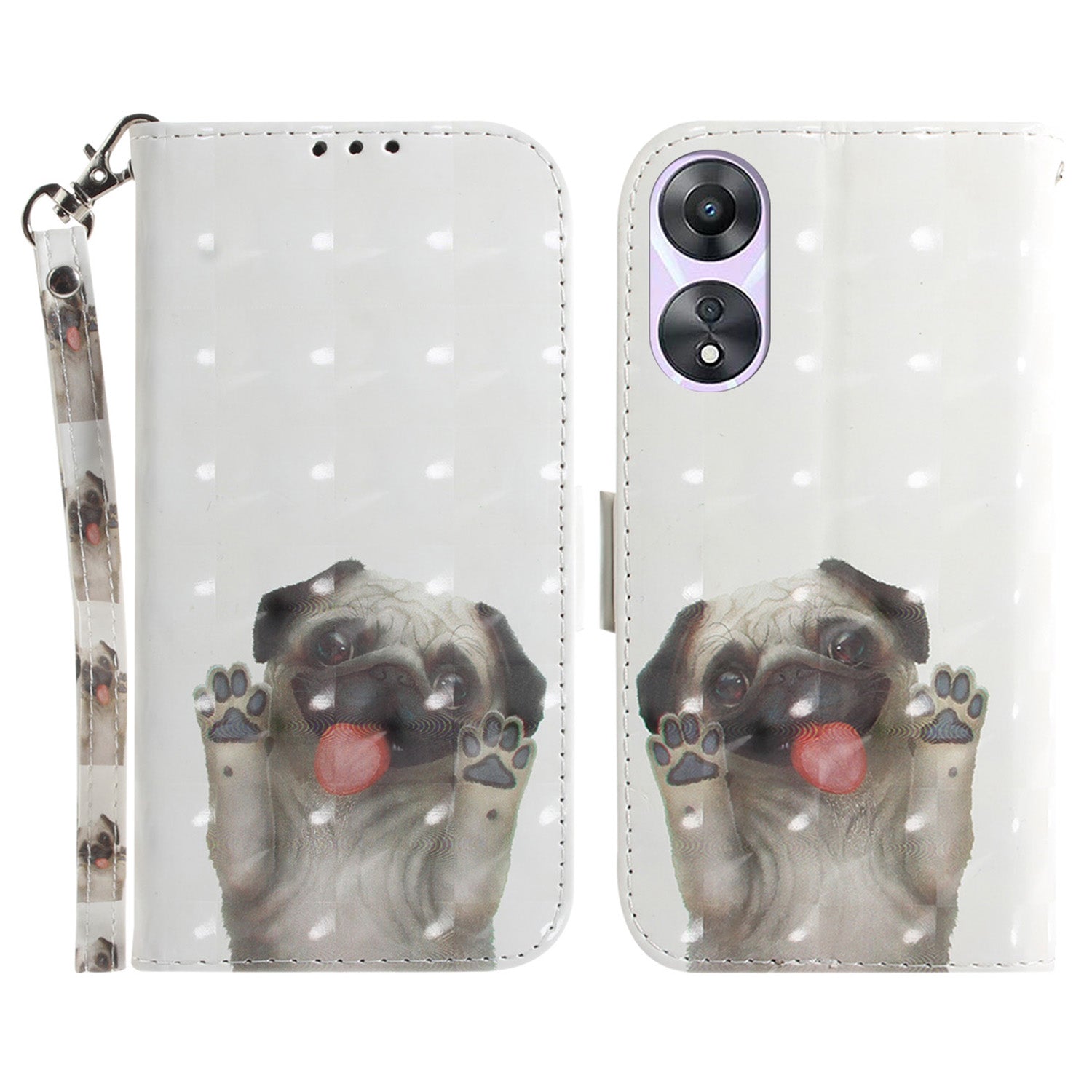 For Oppo A58 5G PU Leather 3D Pattern Printing Phone Cover Full Protection Stand Wallet Phone Case with Strap