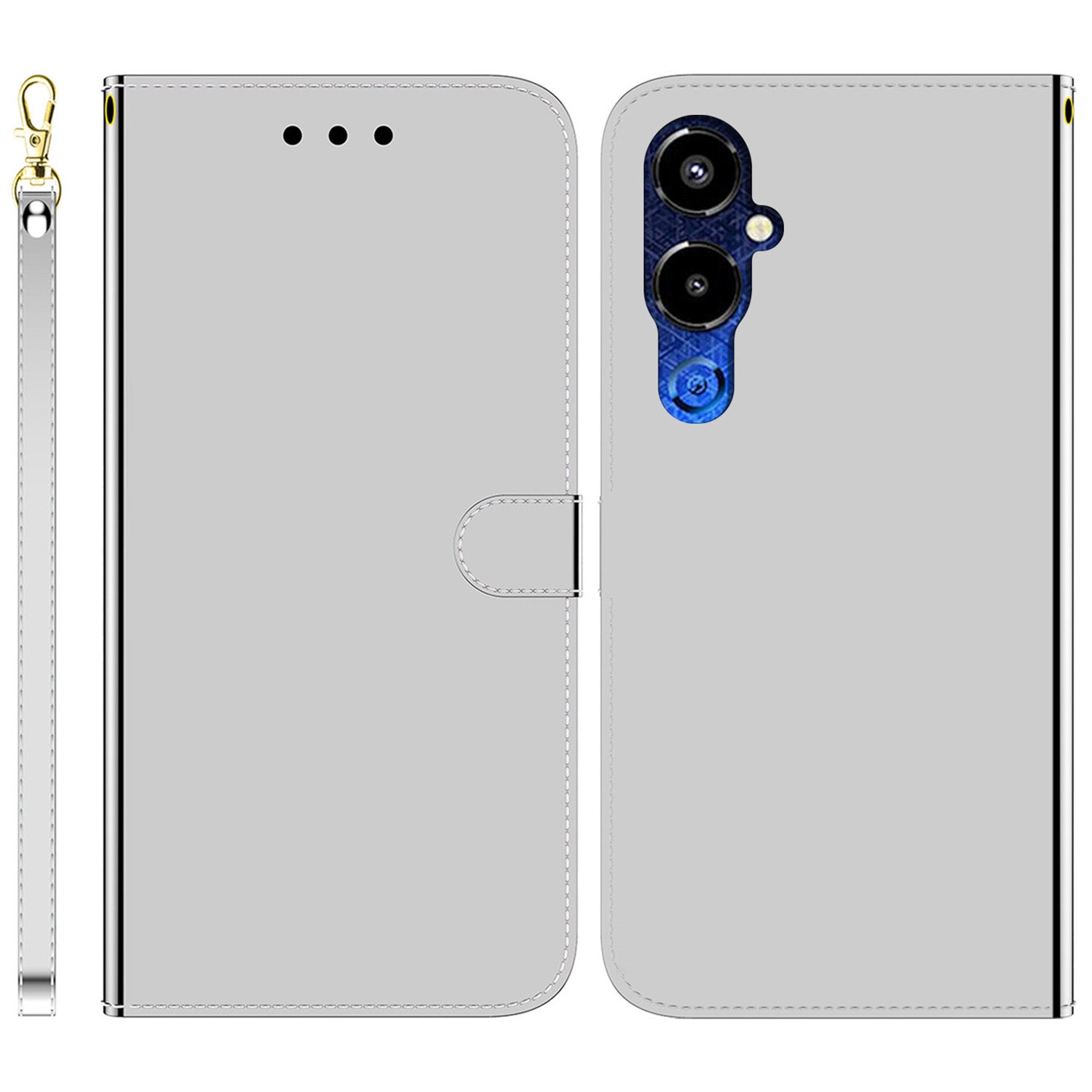 For Tecno Pova 4 Pro 4G Magnetic Clasp Stand Flip Phone Cover Mirror-like Surface PU Leather Wallet Phone Case with Strap