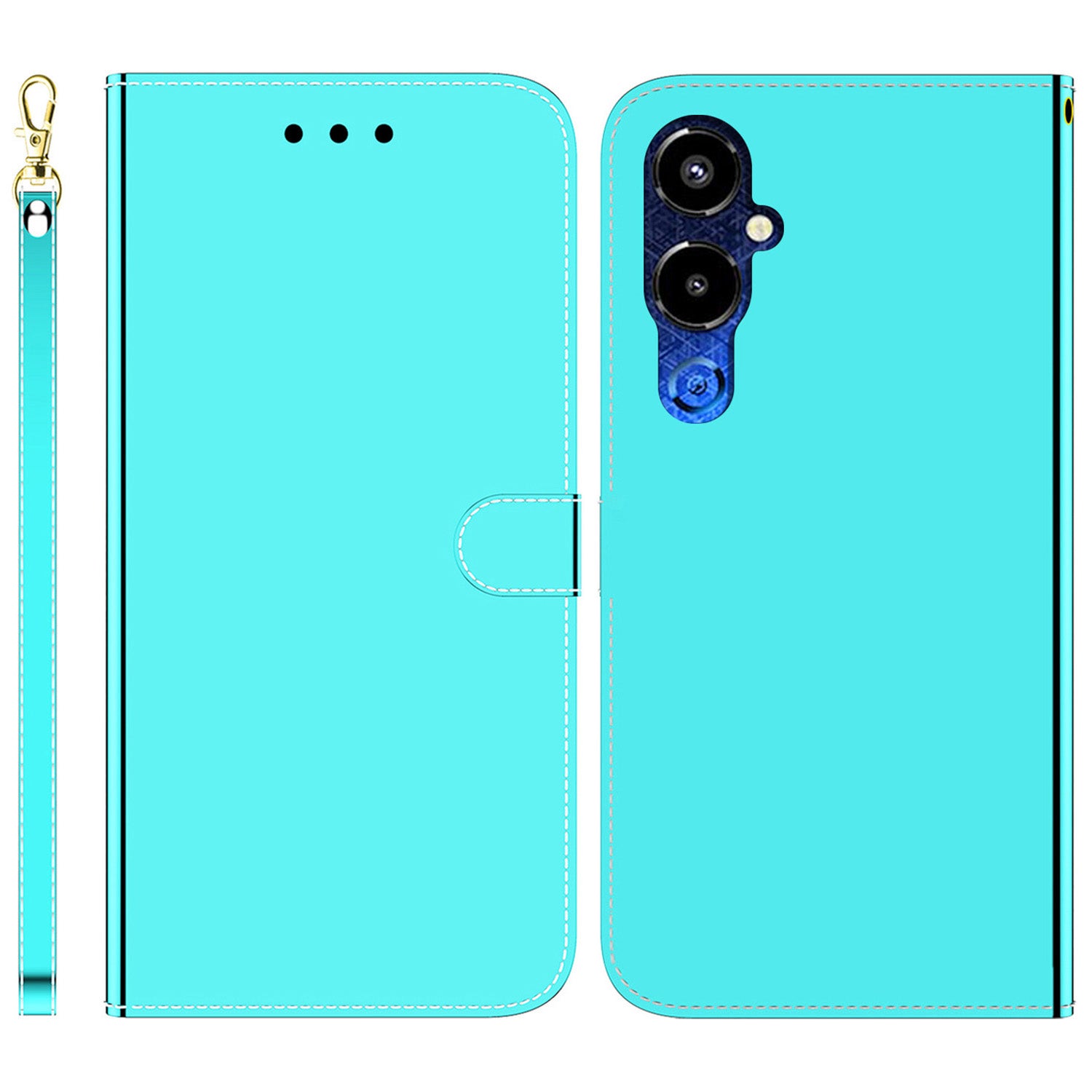 For Tecno Pova 4 Pro 4G Magnetic Clasp Stand Flip Phone Cover Mirror-like Surface PU Leather Wallet Phone Case with Strap