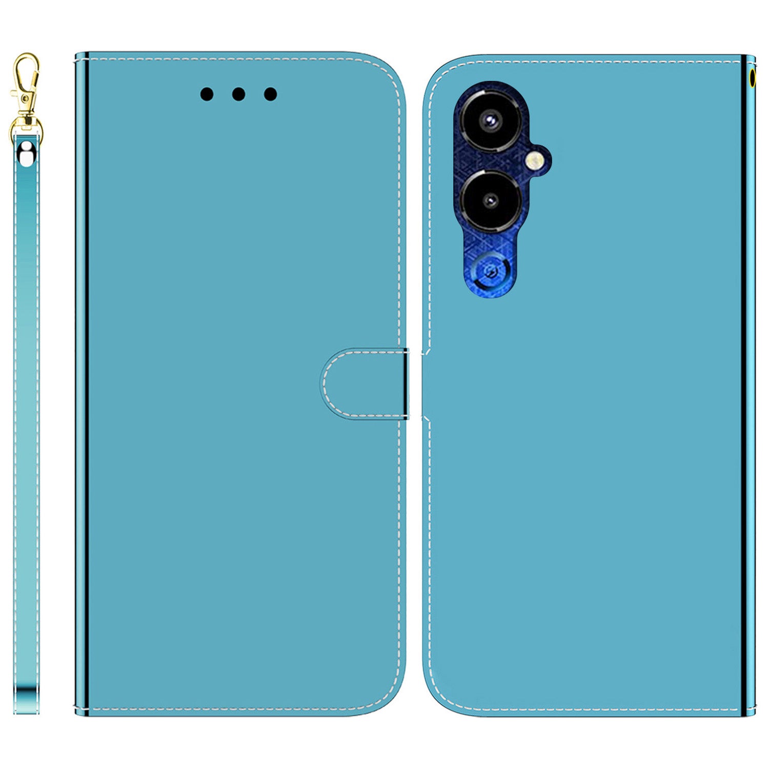 For Tecno Pova 4 Pro 4G Magnetic Clasp Stand Flip Phone Cover Mirror-like Surface PU Leather Wallet Phone Case with Strap