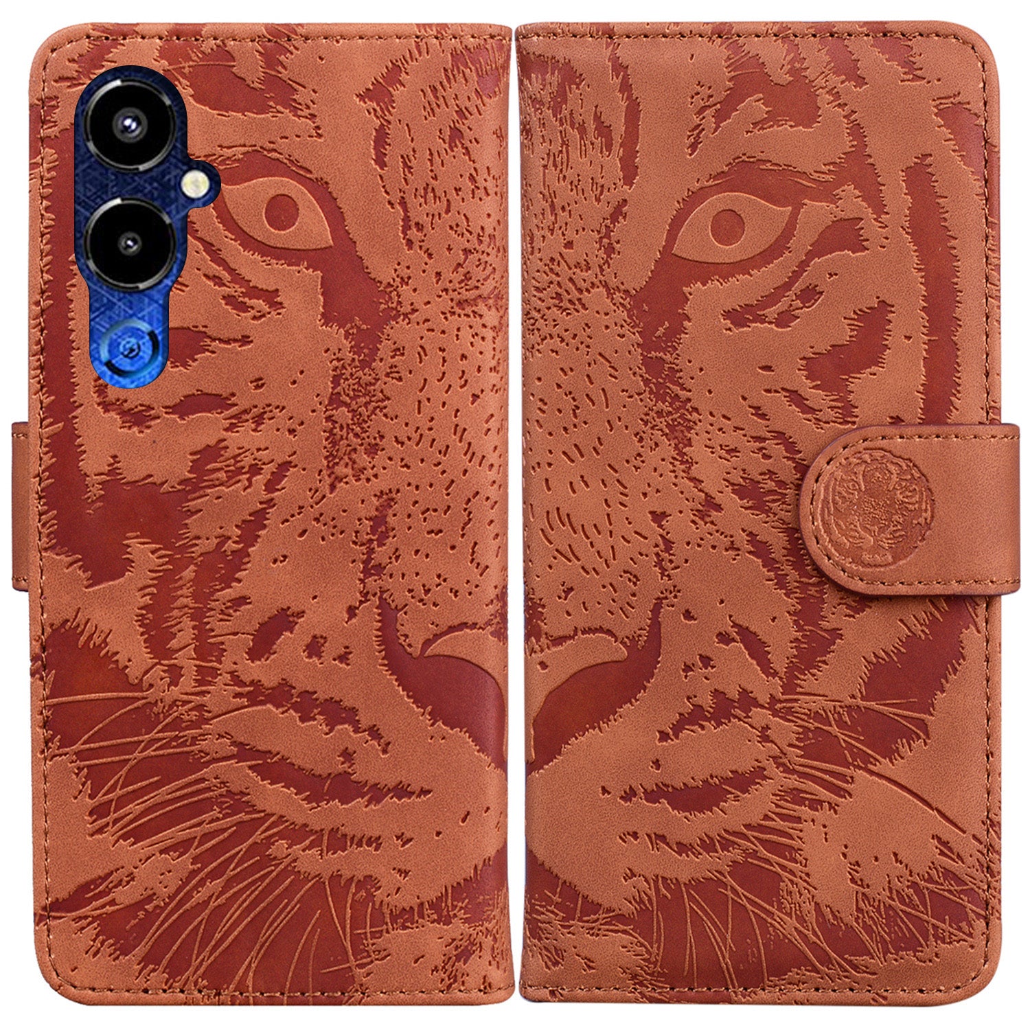 For Tecno Pova 4 Pro 4G Anti-Scratch PU Leather Stand Cover Tiger Pattern Imprinted Wallet Magnetic Clasp Protective Phone Case