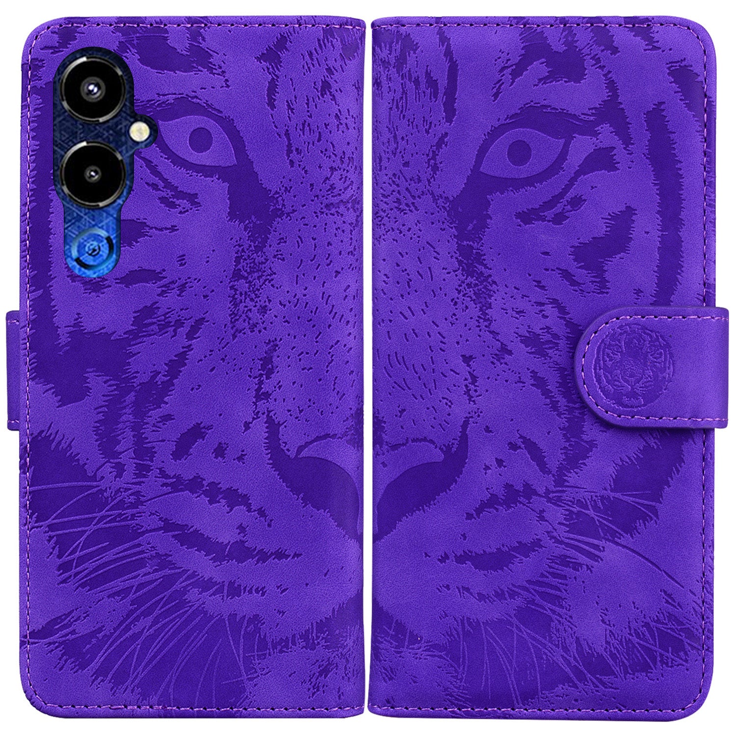 For Tecno Pova 4 Pro 4G Anti-Scratch PU Leather Stand Cover Tiger Pattern Imprinted Wallet Magnetic Clasp Protective Phone Case