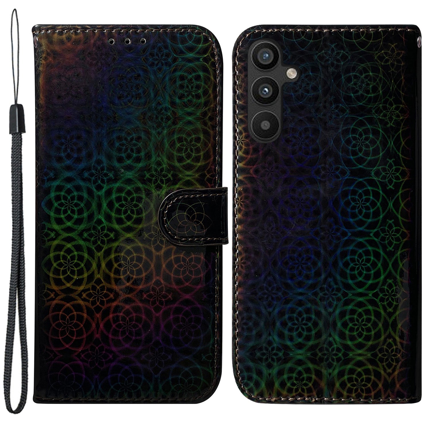 For Samsung Galaxy A34 5G PU Leather Dazzling Flower Pattern Full Protection Wallet Case Stand Magnetic Closure Flip Phone Cover with Strap