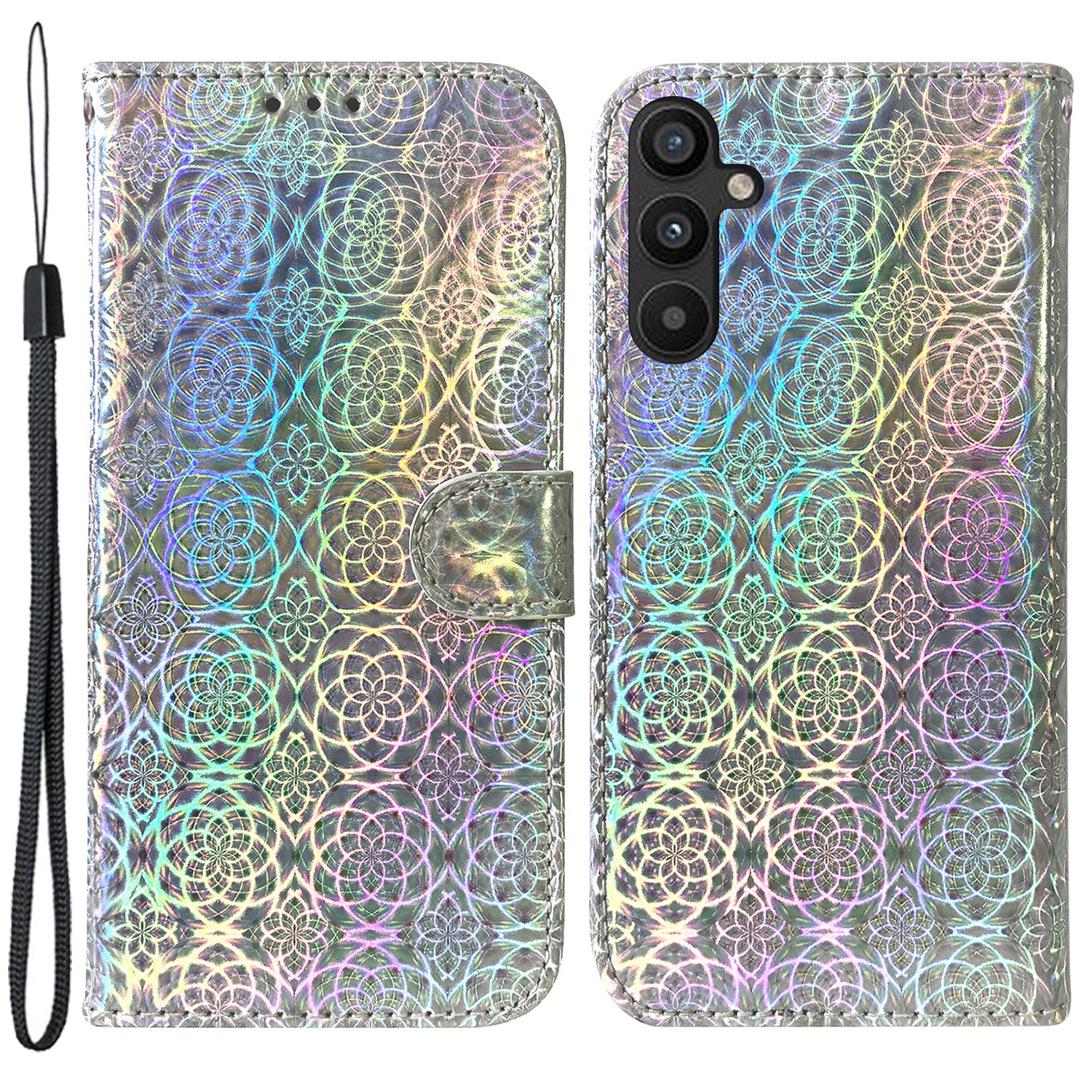 For Samsung Galaxy A54 5G PU Leather Dazzling Flower Pattern Shockproof Wallet Case Stand Magnetic Closure Flip Phone Cover with Strap