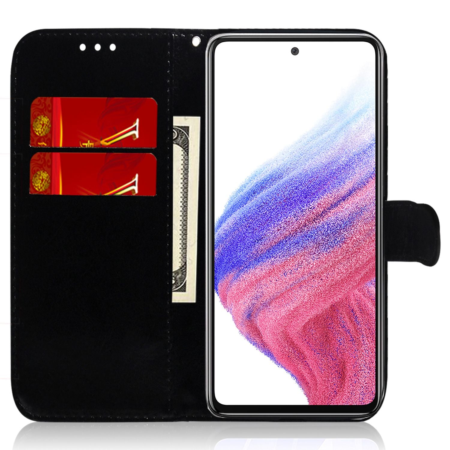 For Samsung Galaxy A54 5G PU Leather Dazzling Flower Pattern Shockproof Wallet Case Stand Magnetic Closure Flip Phone Cover with Strap