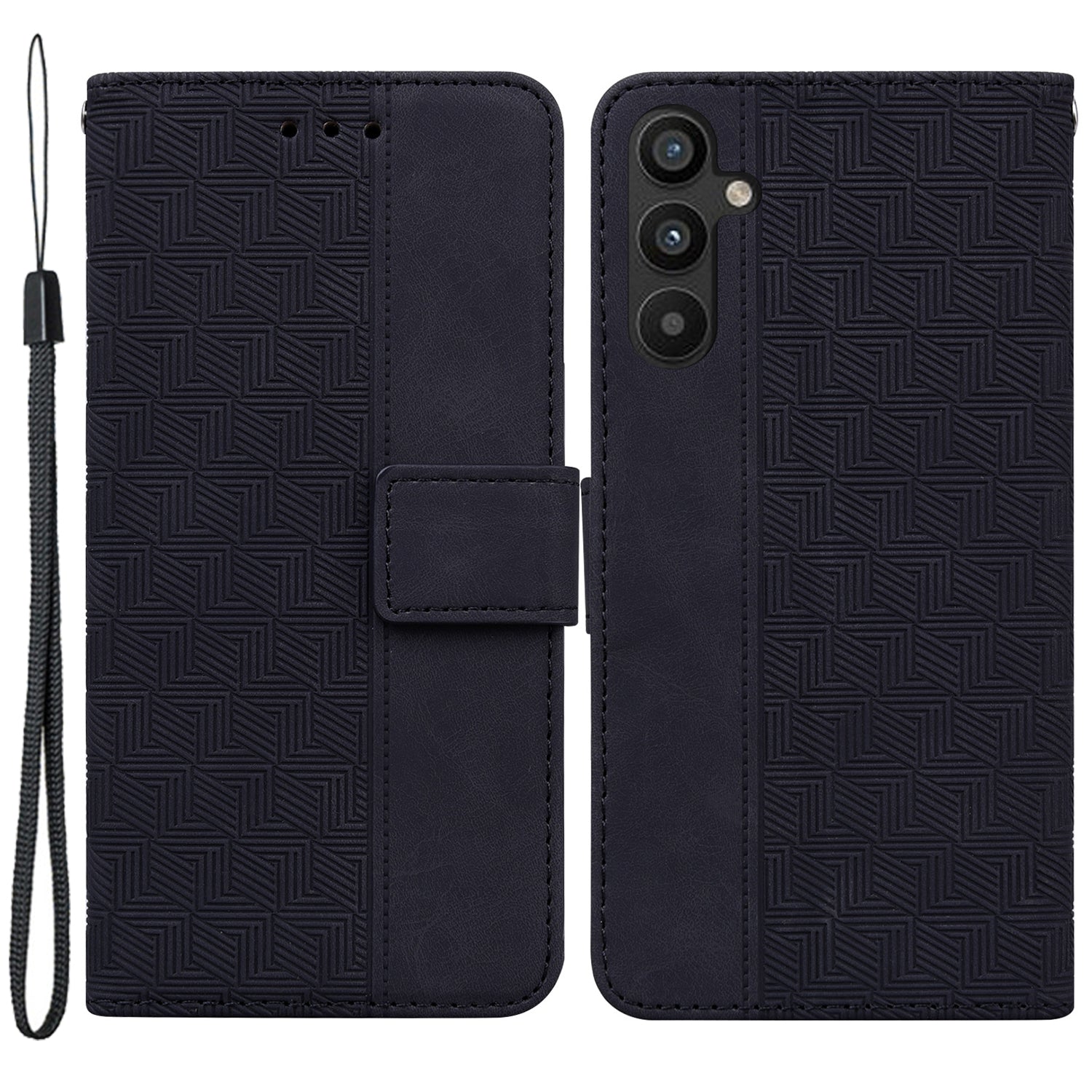 For Samsung Galaxy A34 5G Wallet Shockproof Imprinted Geometry Pattern Phone Case PU Leather Magnetic Closure Hand Strap Stand Flip Phone Cover