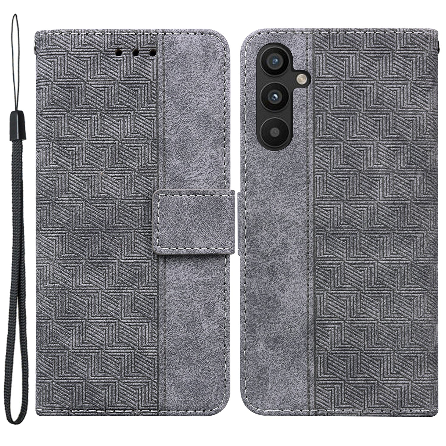 For Samsung Galaxy A34 5G Wallet Shockproof Imprinted Geometry Pattern Phone Case PU Leather Magnetic Closure Hand Strap Stand Flip Phone Cover