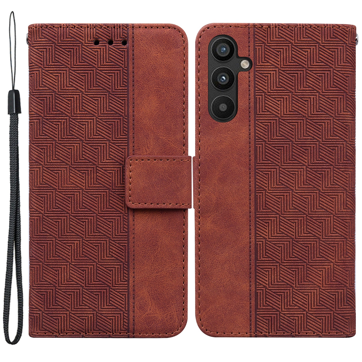 For Samsung Galaxy A34 5G Wallet Shockproof Imprinted Geometry Pattern Phone Case PU Leather Magnetic Closure Hand Strap Stand Flip Phone Cover