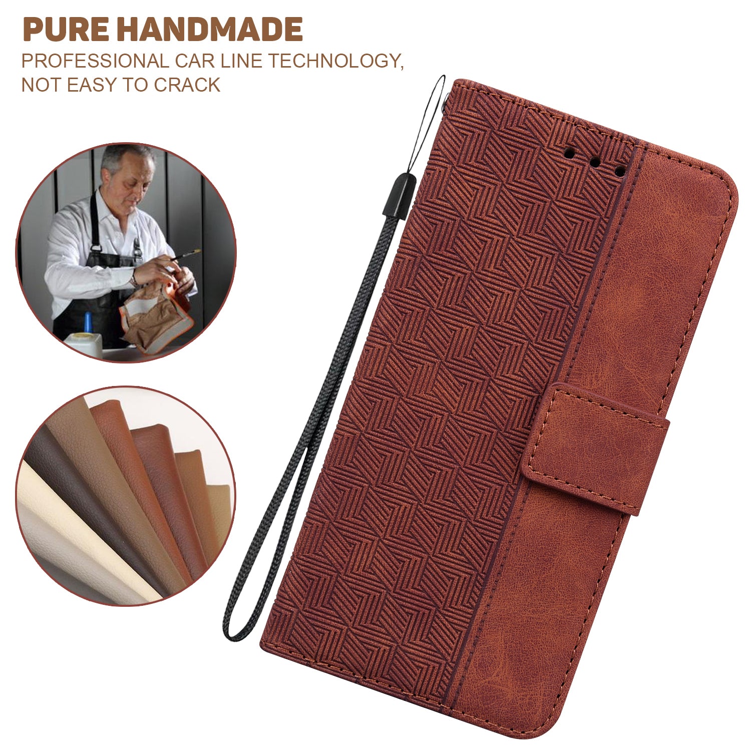 For Samsung Galaxy A34 5G Wallet Shockproof Imprinted Geometry Pattern Phone Case PU Leather Magnetic Closure Hand Strap Stand Flip Phone Cover