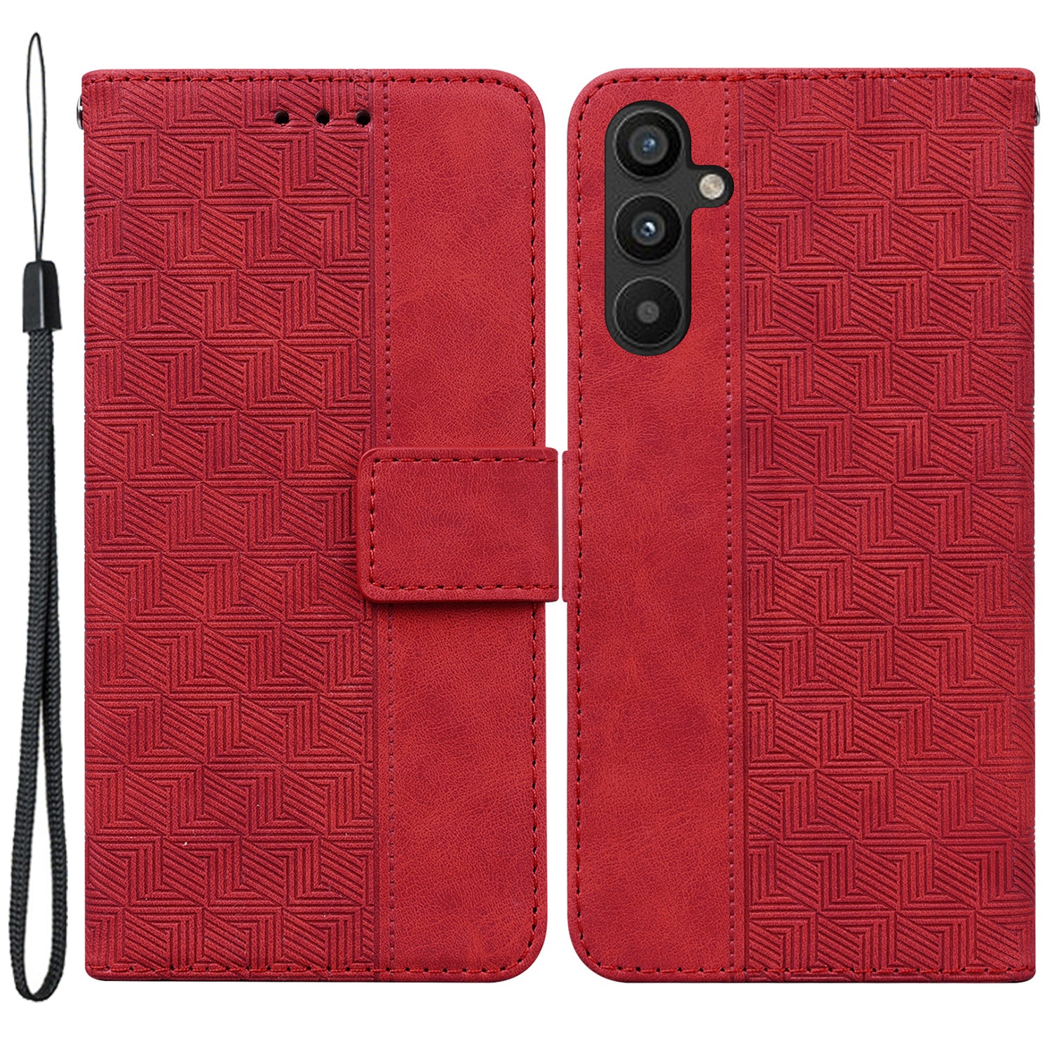 For Samsung Galaxy A34 5G Wallet Shockproof Imprinted Geometry Pattern Phone Case PU Leather Magnetic Closure Hand Strap Stand Flip Phone Cover