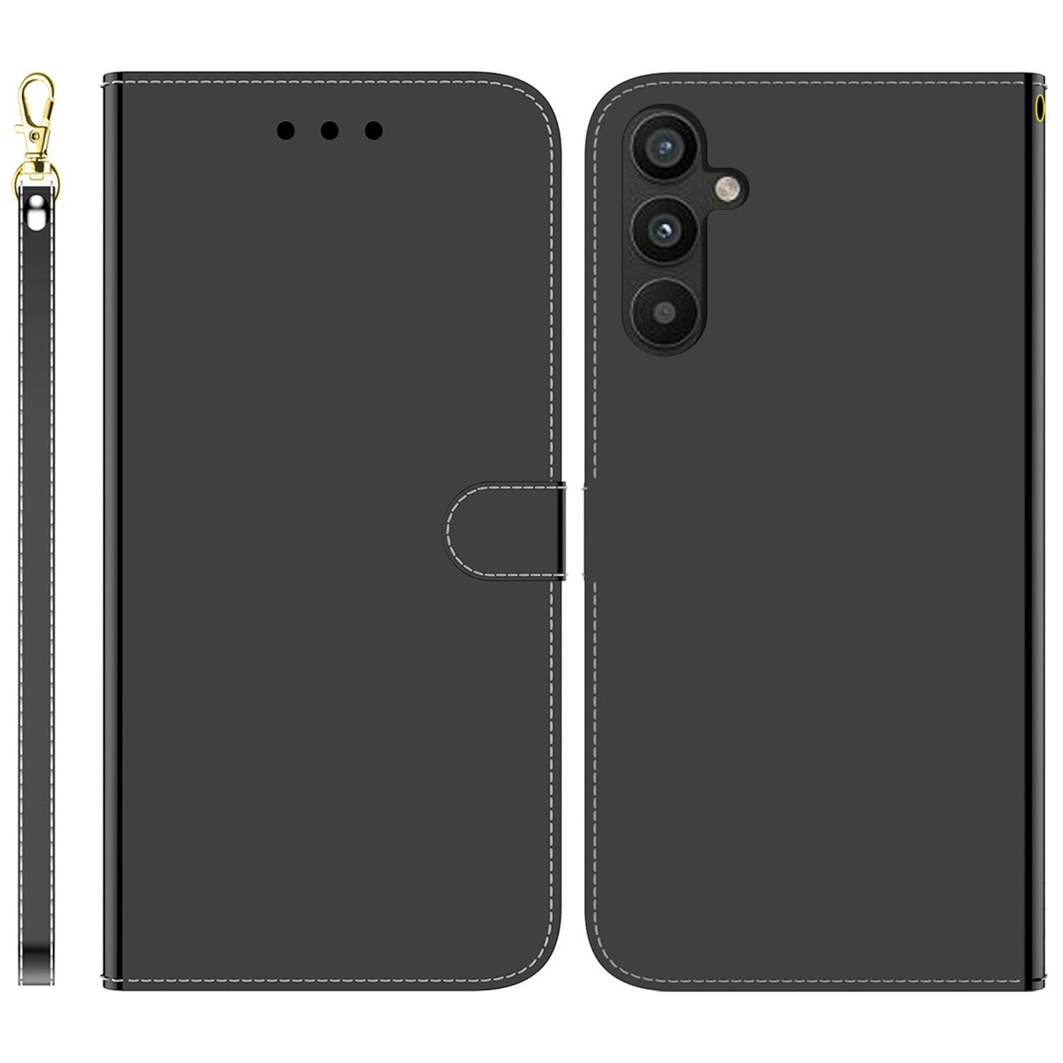 For Samsung Galaxy A54 5G Wallet Phone Case Mirror-like Surface PU Leather Magnetic Clasp Stand Flip Phone Cover with Strap