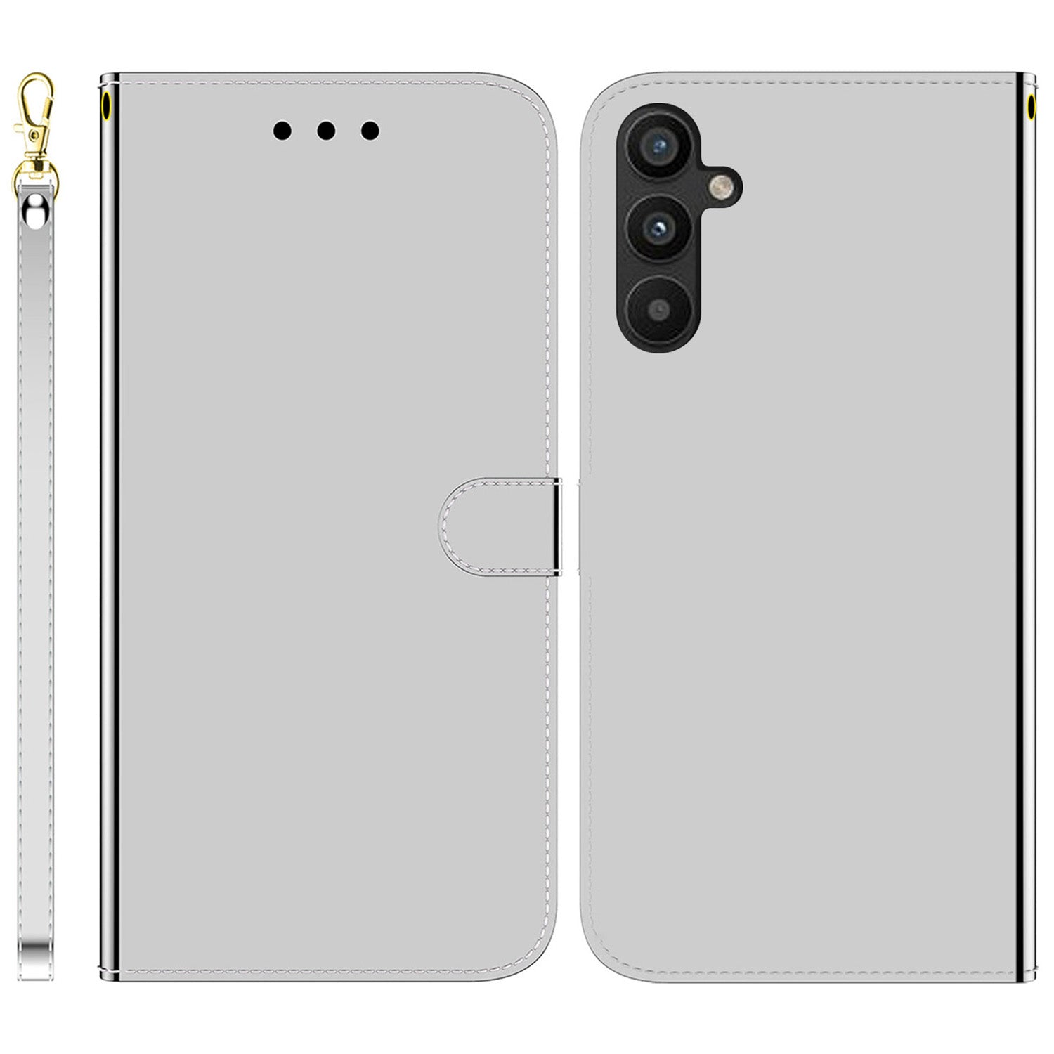 For Samsung Galaxy A54 5G Wallet Phone Case Mirror-like Surface PU Leather Magnetic Clasp Stand Flip Phone Cover with Strap
