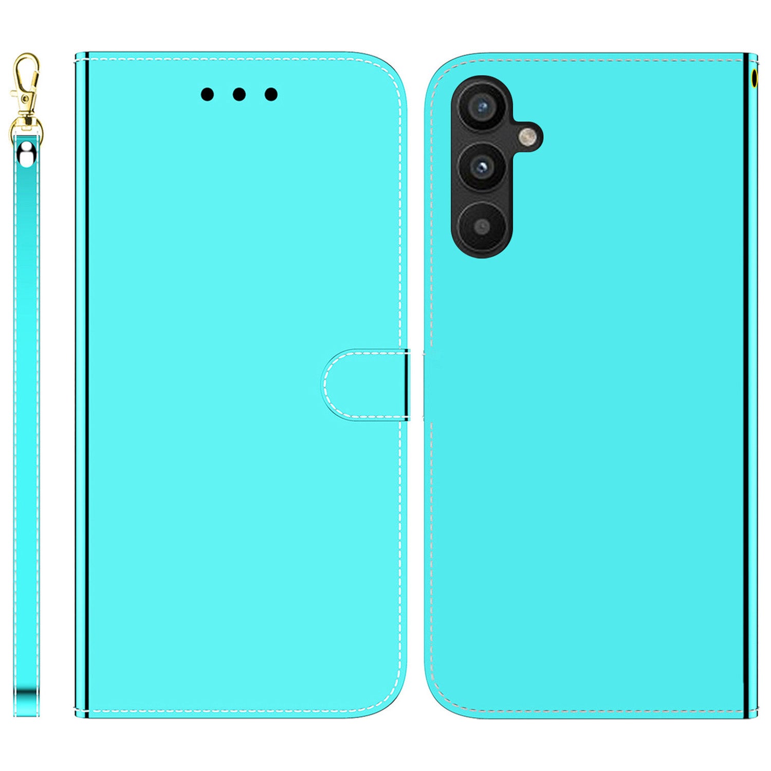 For Samsung Galaxy A54 5G Wallet Phone Case Mirror-like Surface PU Leather Magnetic Clasp Stand Flip Phone Cover with Strap