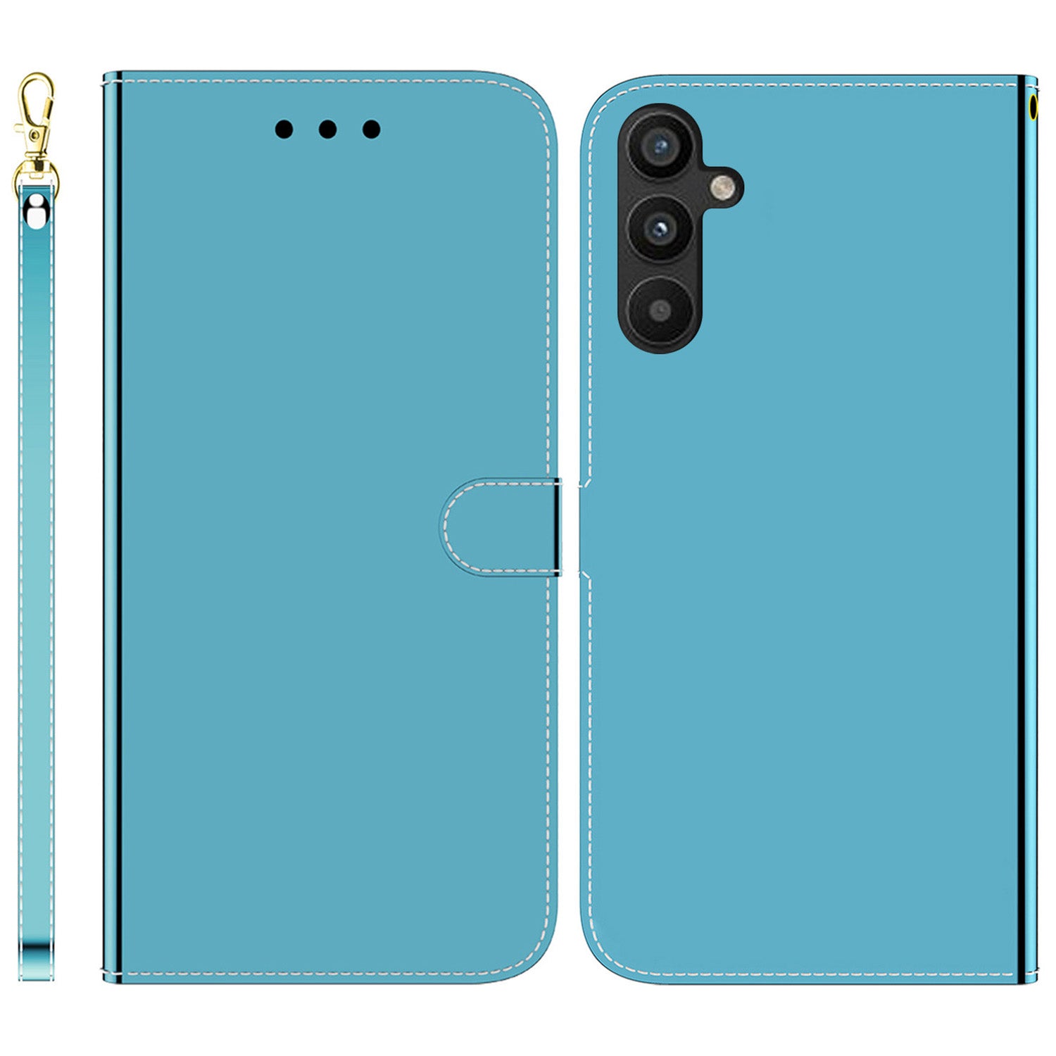 For Samsung Galaxy A54 5G Wallet Phone Case Mirror-like Surface PU Leather Magnetic Clasp Stand Flip Phone Cover with Strap