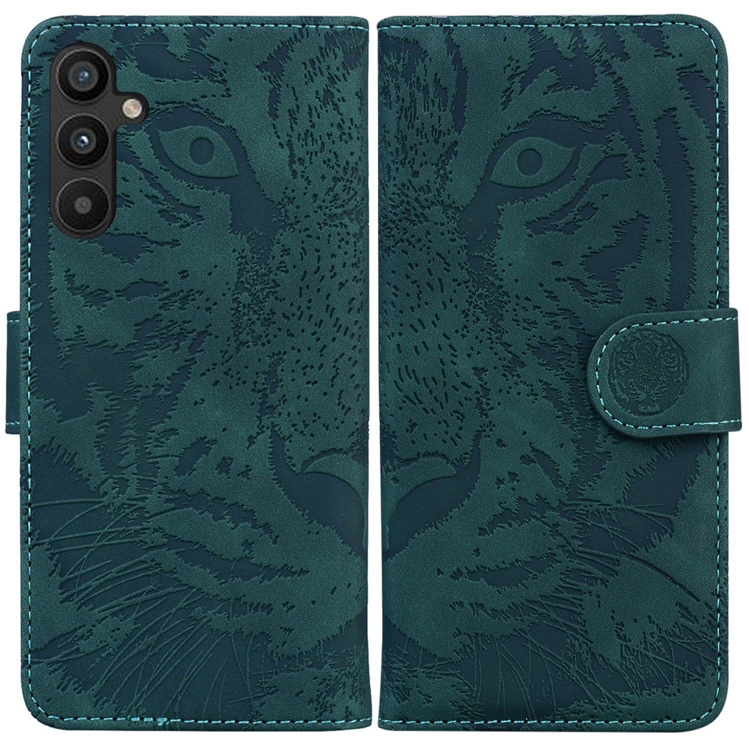 For Samsung Galaxy A34 5G Magnetic Clasp Phone Case Tiger Pattern Imprinted Wallet PU Leather Stand Protective Phone Shell