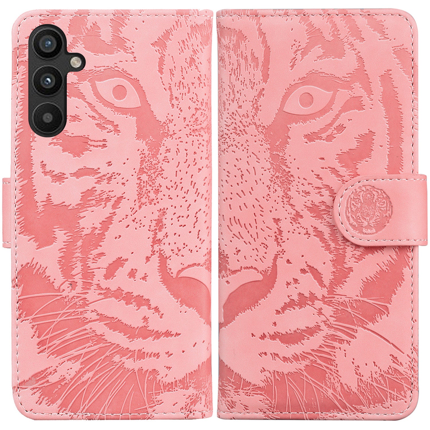 For Samsung Galaxy A34 5G Magnetic Clasp Phone Case Tiger Pattern Imprinted Wallet PU Leather Stand Protective Phone Shell
