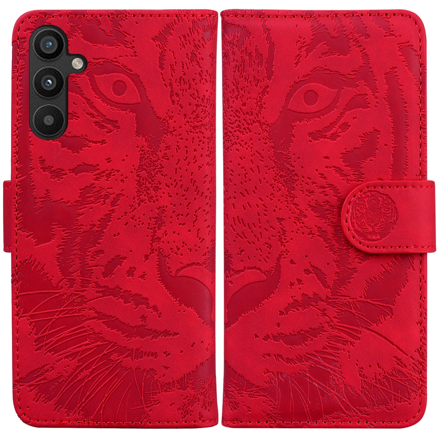 For Samsung Galaxy A34 5G Magnetic Clasp Phone Case Tiger Pattern Imprinted Wallet PU Leather Stand Protective Phone Shell