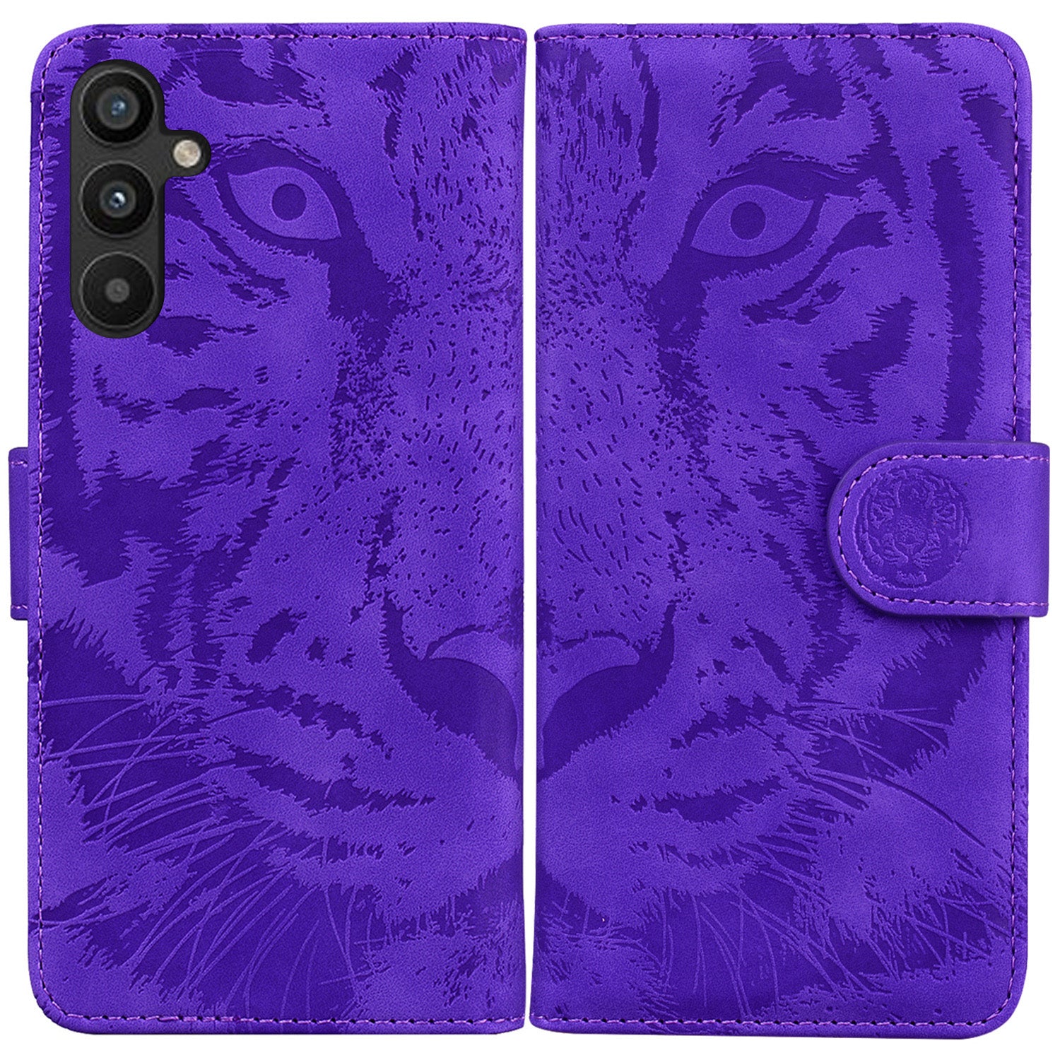 For Samsung Galaxy A54 5G PU Leather Stand Magnetic Clasp Case Tiger Pattern Imprinted Wallet Protective Phone Cover