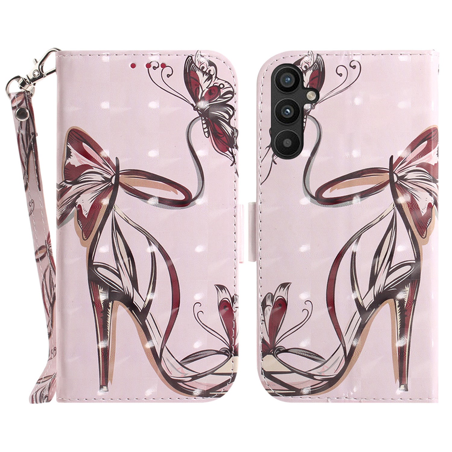 Anti-fall Phone Cover for Samsung Galaxy A34 5G PU Leather Foldable Stand Wallet 3D Pattern Printing Phone Case with Strap